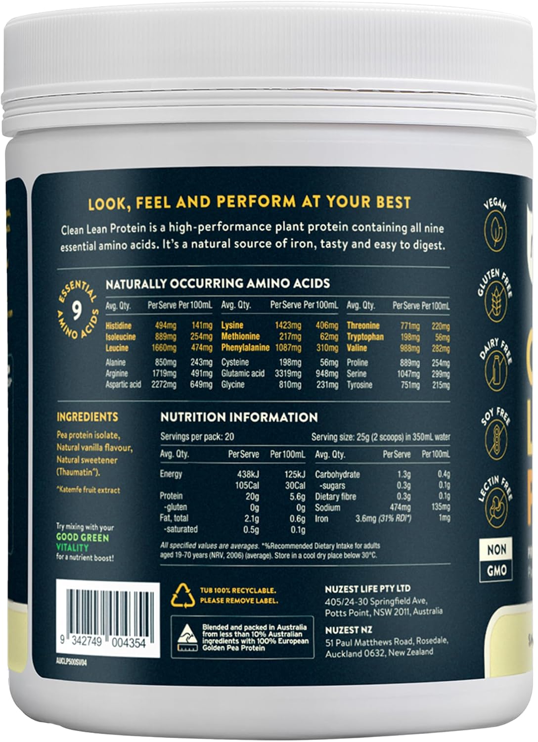 پودر پروتئین نیوزست مدل Clean Lean Protein، ۵۰۰ گرم، طعم وانیل ملایم، بدون گلوتن