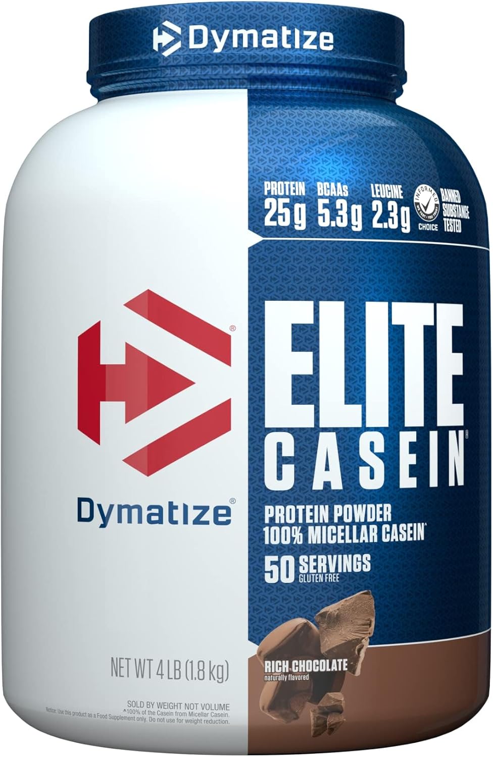پودر پروتئین کازئین دایماتایز مدل Elite Casein، ۲۵ گرم پروتئین در هر سروینگ، ۱٫۸ کیلوگرم، طعم شکلات غلیظ