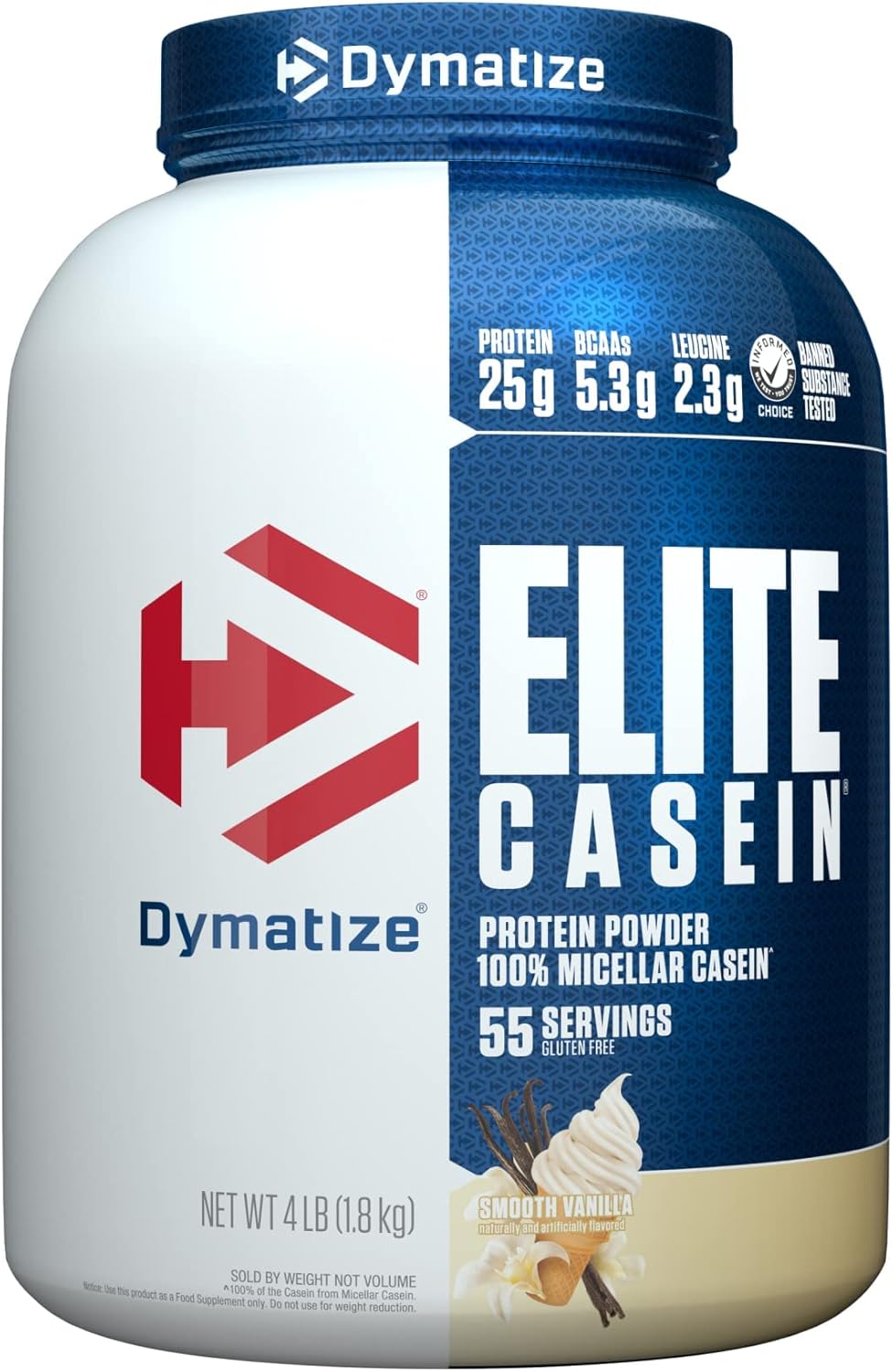 پودر پروتئین کازئین دایماتایز مدل Elite Casein، ۲۵ گرم پروتئین در هر سروینگ، ۱٫۸۱ کیلوگرم، طعم وانیل ملایم