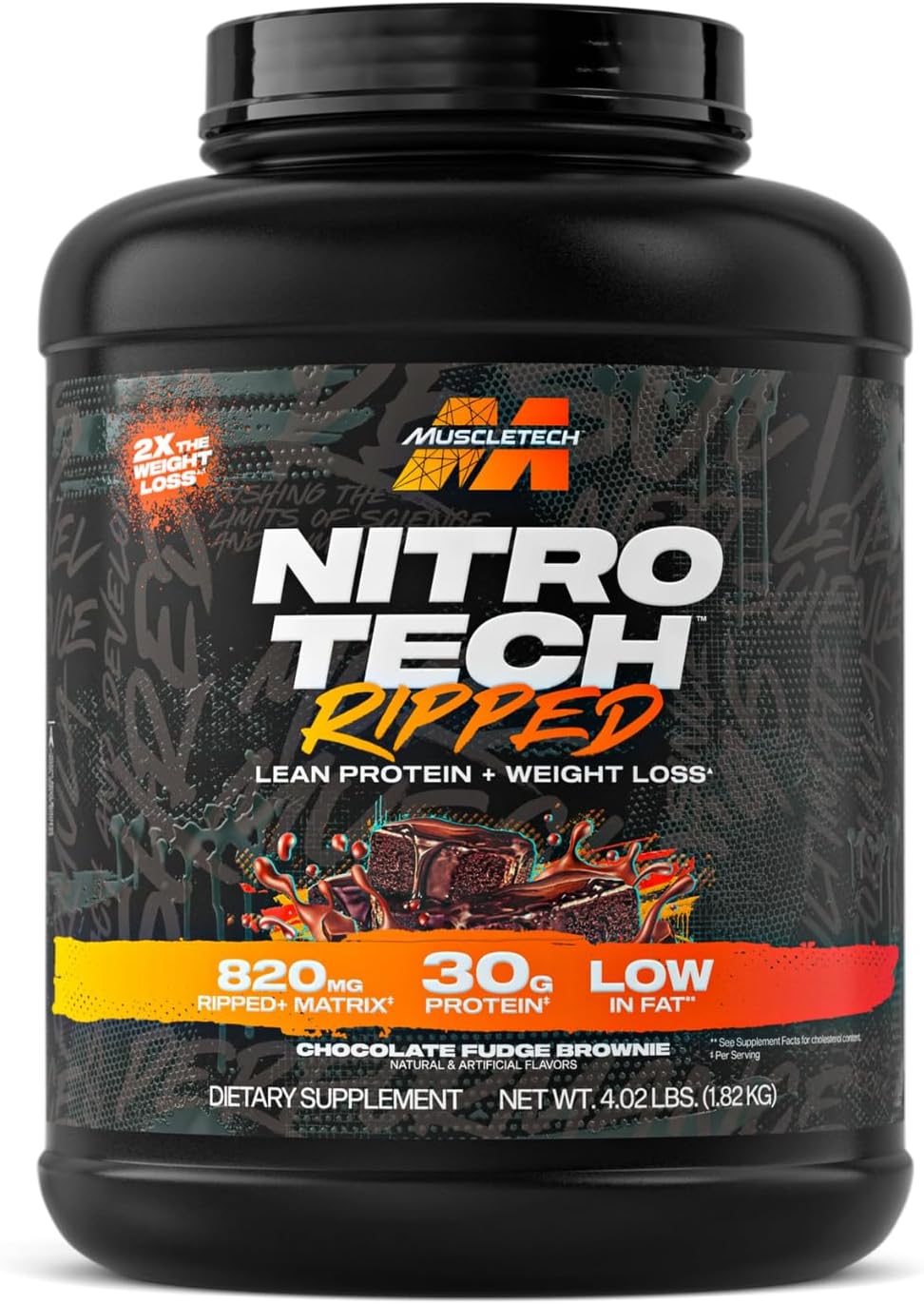 پودر پروتئین وی ایزوله ماسلتک مدل Nitro-Tech، ۳۰ گرم پروتئین در هر سروینگ، ۱٫۸۲ کیلوگرم، طعم براونی فاج شکلاتی