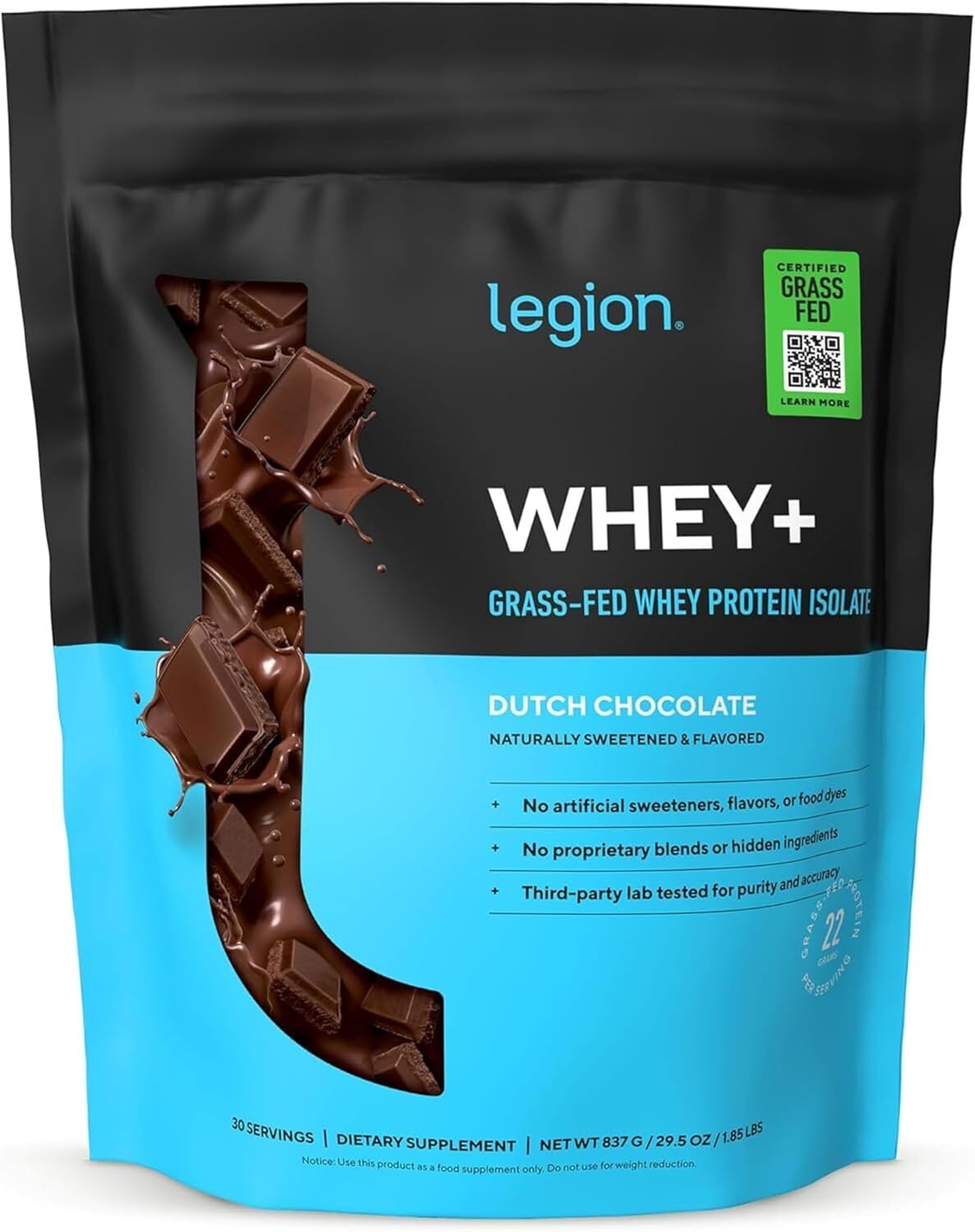 پودر پروتئین وی ایزوله لژیون مدل Whey+، ۳۰ سروینگ، طعم شکلاتی، بدون شکر