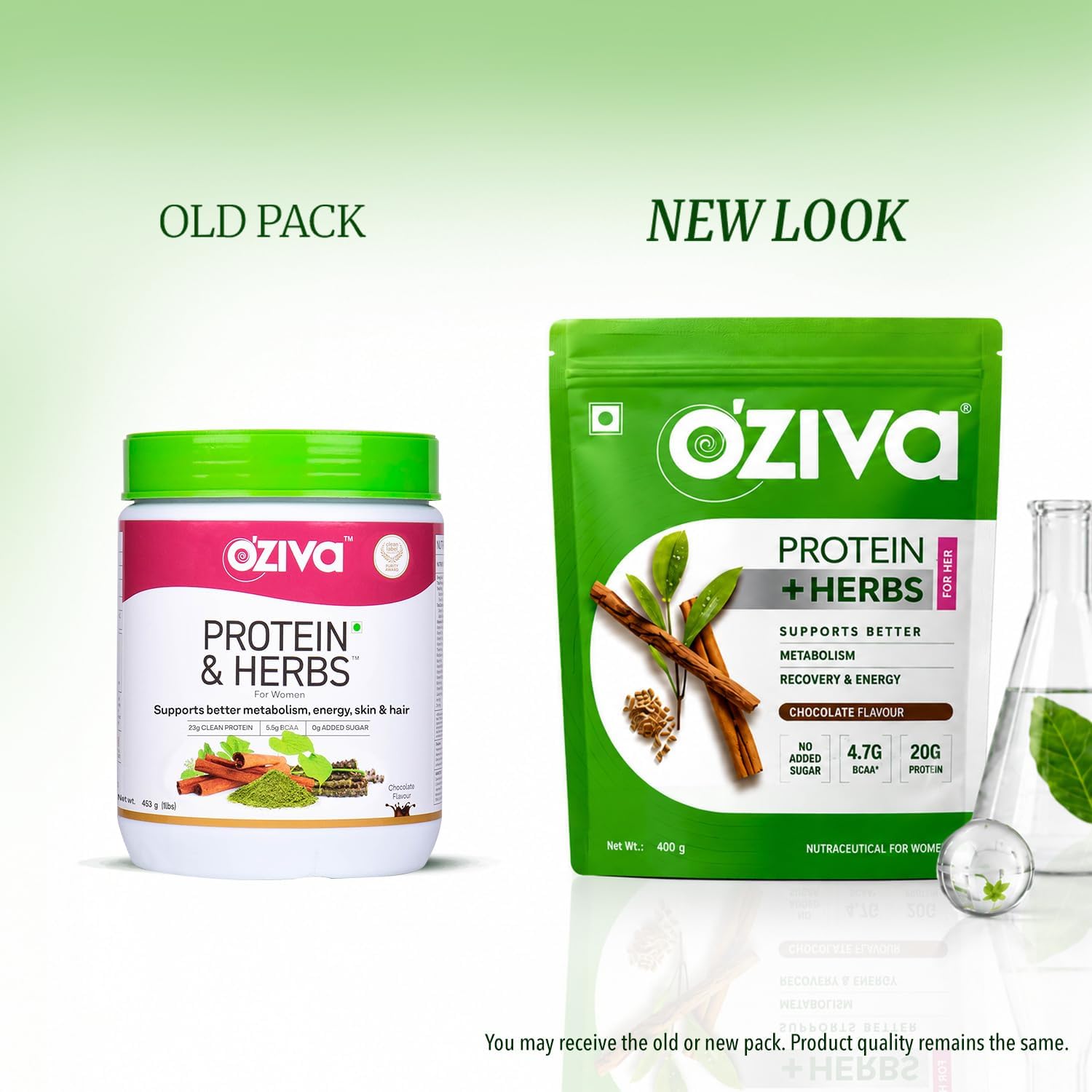 پودر پروتئین وی اوزیوا مدل Protein & Herbs، بدون شکر افزوده، ۵۰۰ گرم و طعم شکلات