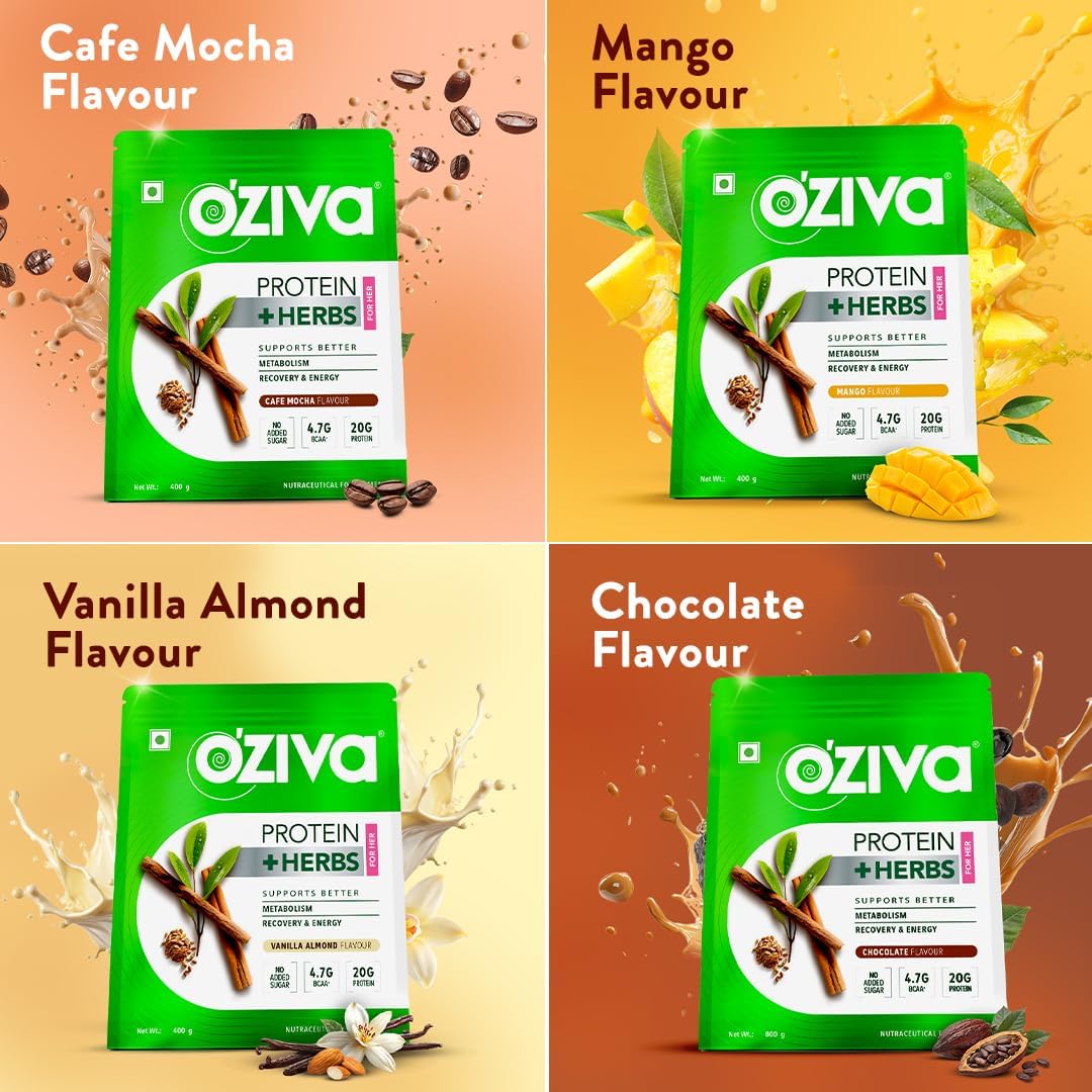 پودر پروتئین وی اوزیوا مدل Protein & Herbs، بدون شکر افزوده، ۵۰۰ گرم و طعم شکلات