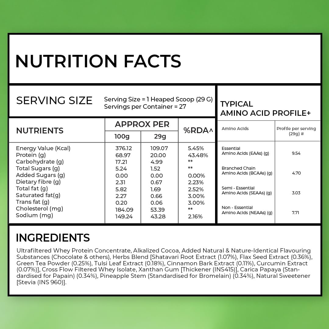 پودر پروتئین وی اوزیوا مدل Protein & Herbs، بدون شکر افزوده، ۵۰۰ گرم و طعم شکلات