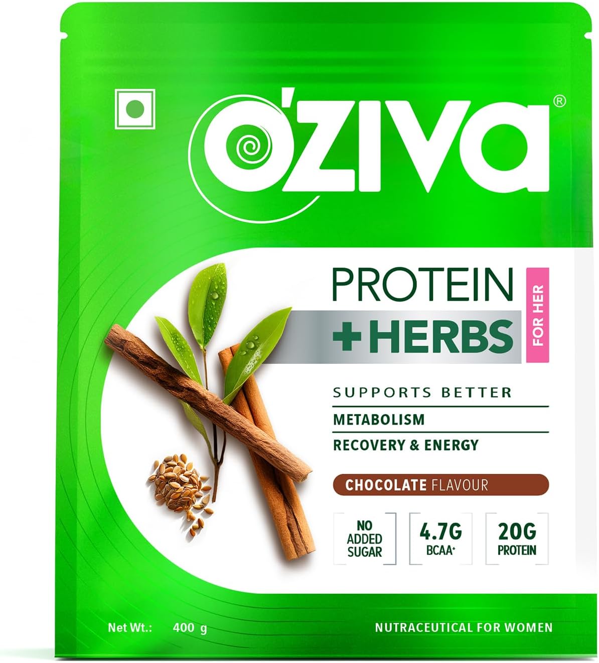 پودر پروتئین وی اوزیوا مدل Protein & Herbs، بدون شکر افزوده، ۵۰۰ گرم و طعم شکلات