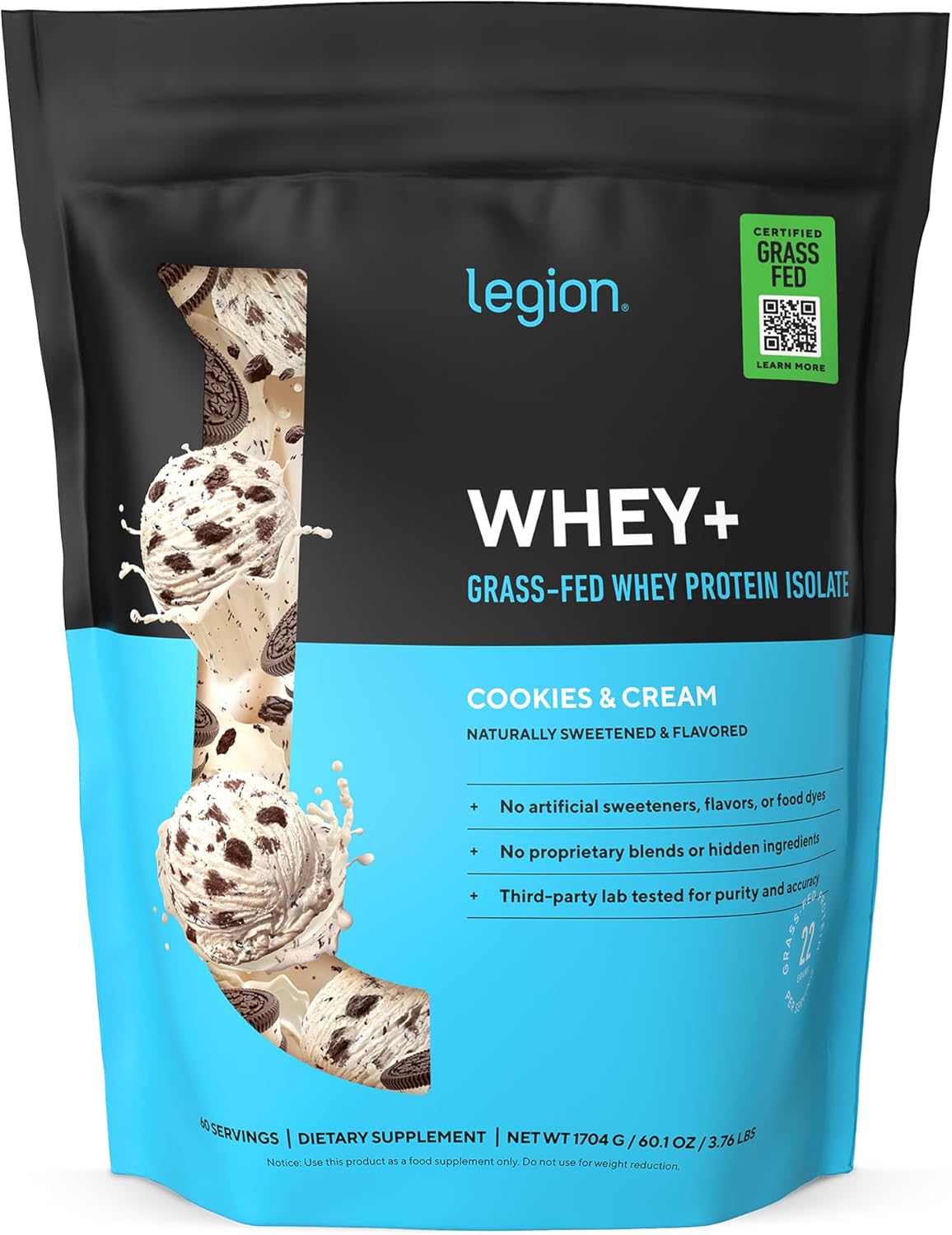 پودر پروتئین وی ایزوله لژیون مدل Whey+، بدون شکر، ۶۰ سروینگ و طعم کوکی و کرم
