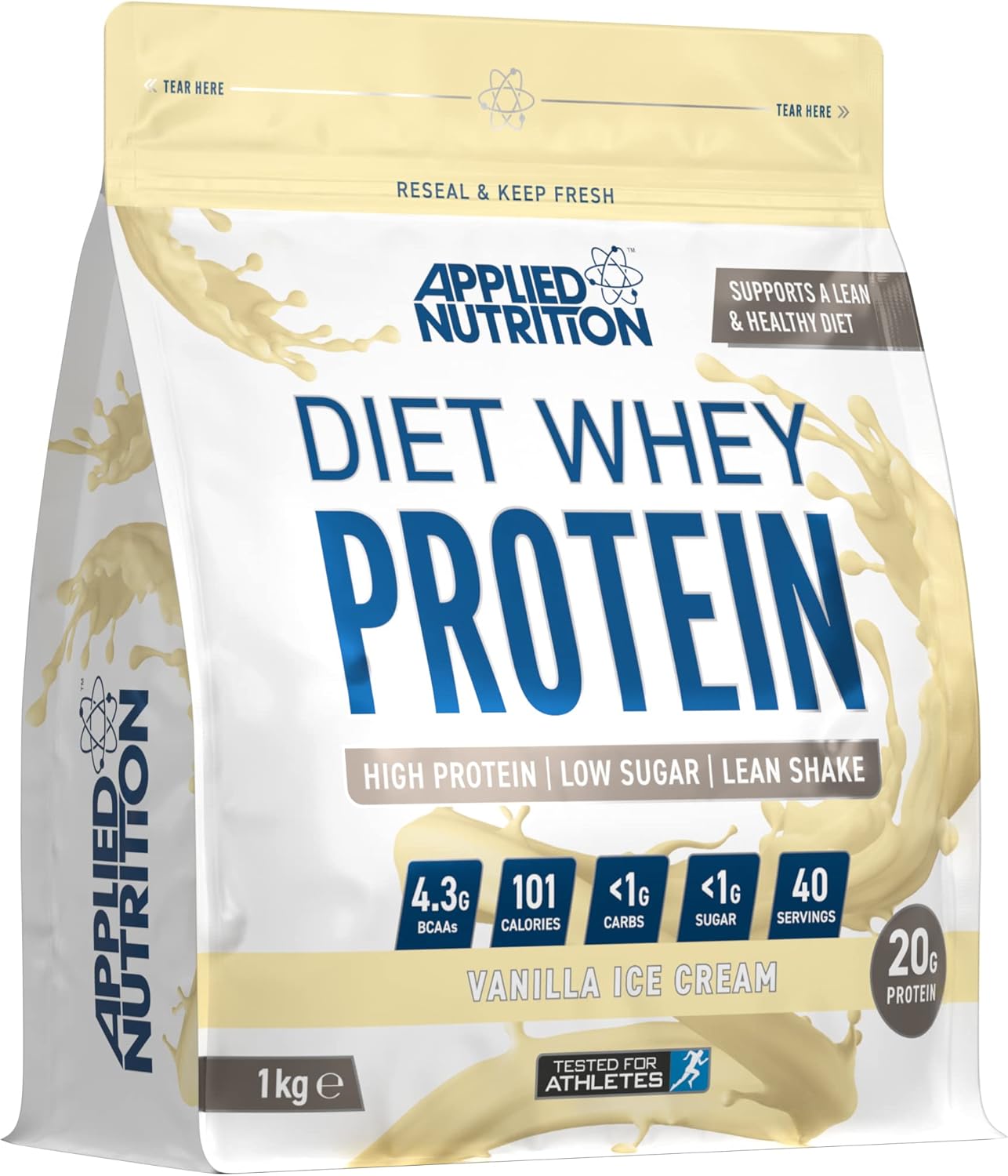 پودر پروتئین وی اپلاید نوتریشن مدل Diet Whey، ۱ کیلوگرم، طعم بستنی وانیلی، کربوهیدرات کم