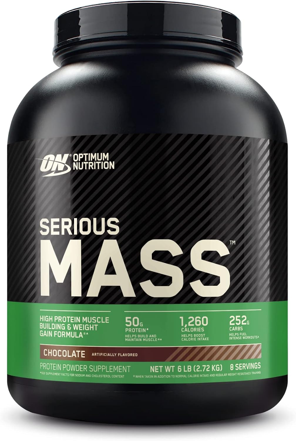 پودر گینر افزایش وزن اپتیموم نوتریشن مدل Serious Mass، ۵۰ گرم پروتئین در هر سروینگ، ۲٫۷۲ کیلوگرم، طعم شکلاتی