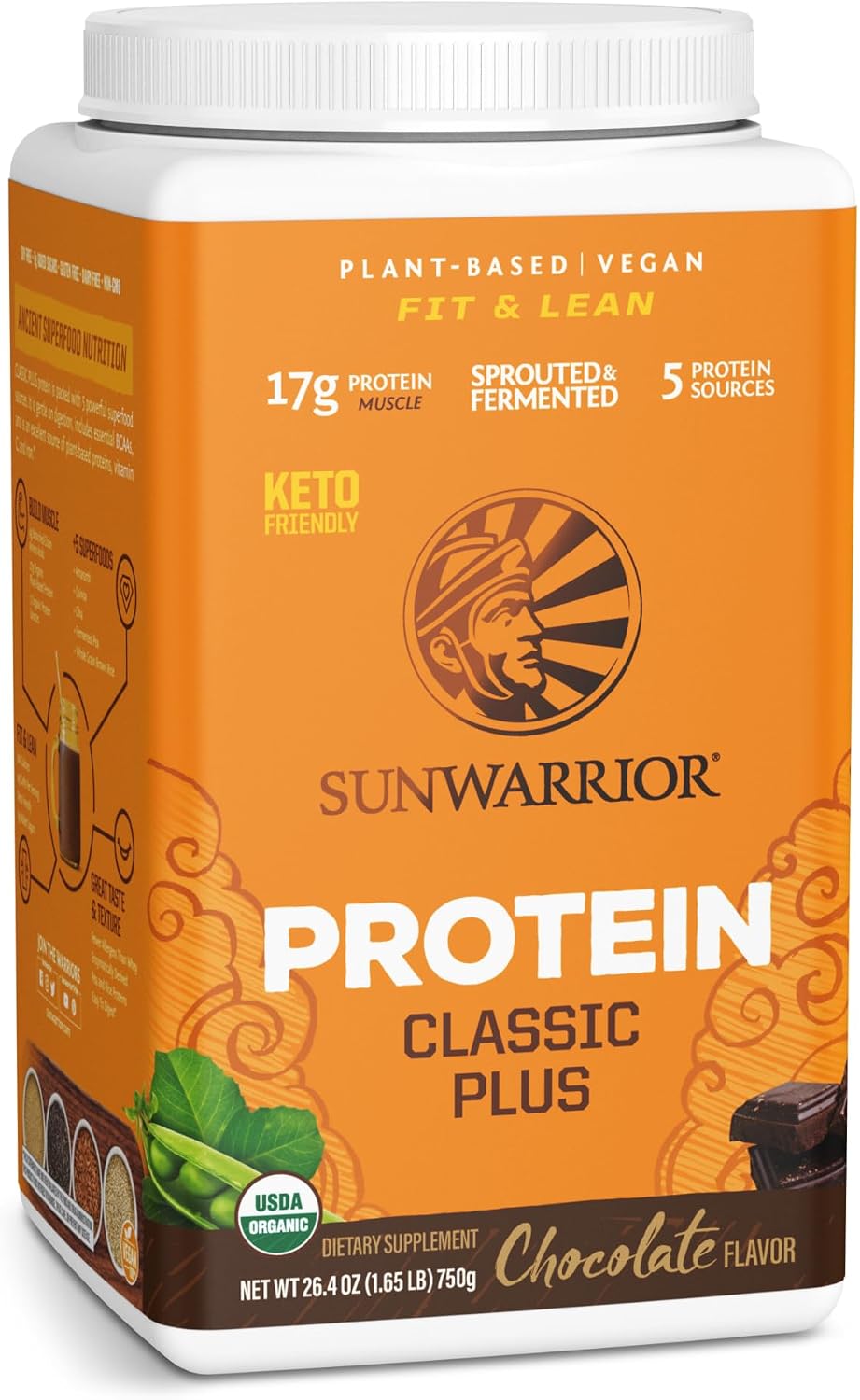 پودر پروتئین گیاهی سان‌واریر مدل Classic Plus، ۷۵۰ گرم، طعم شکلاتی، بدون گلوتن