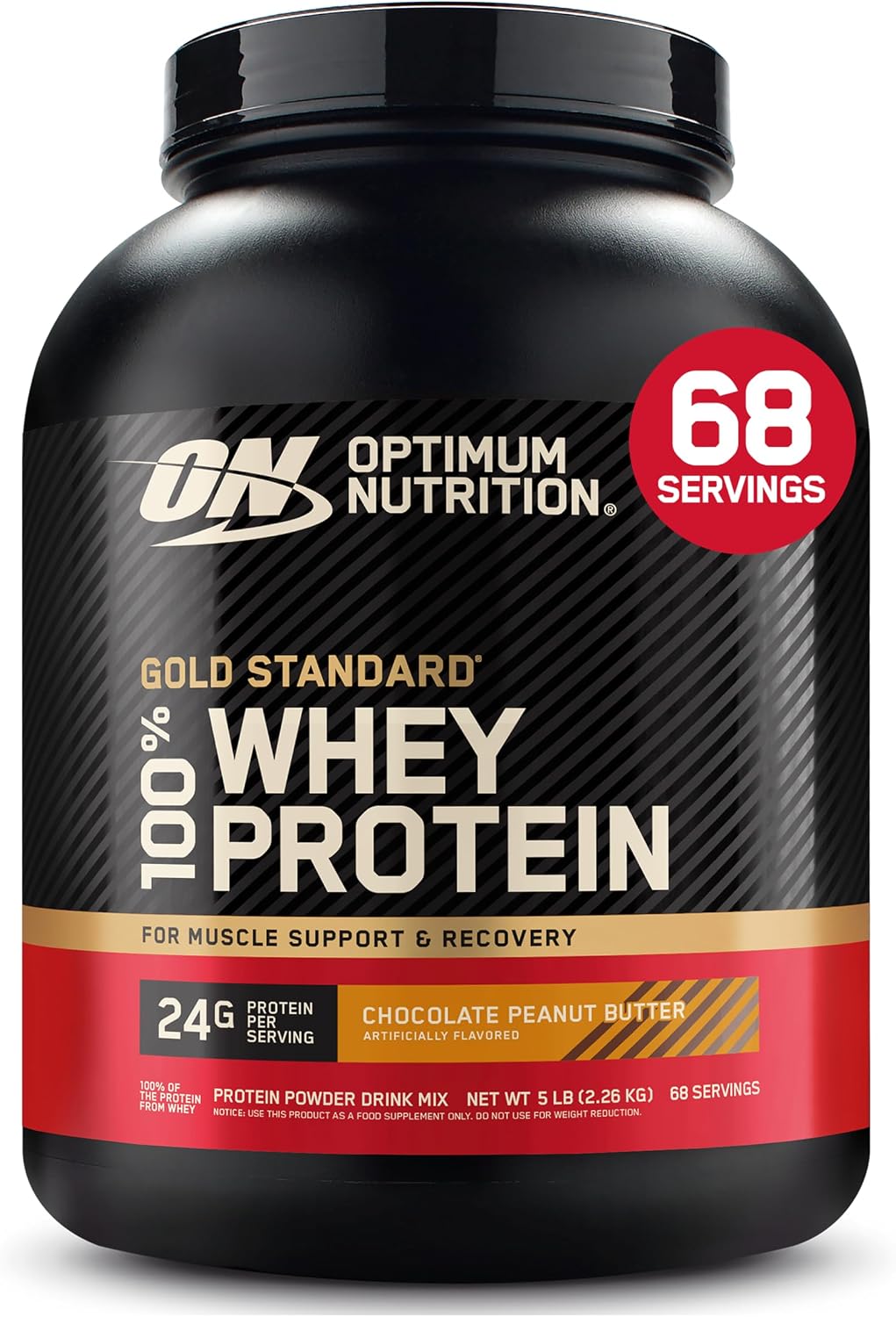 پودر پروتئین وی اپتیموم نوتریشن مدل Gold Standard 100% Whey، ۲٫۲۷ کیلوگرم، طعم شکلات و کره بادام‌زمینی، بدون گلوتن