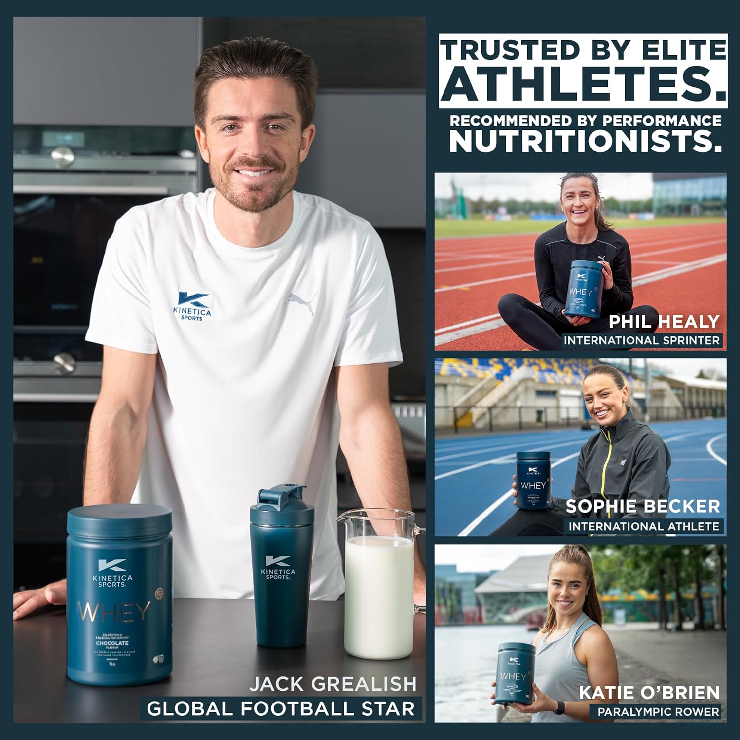 پودر پروتئین وی کینتیکا مدل Sports Whey، ۲۳ گرم پروتئین، بدون شکر افزوده، ۱ کیلوگرم و طعم شکلات
