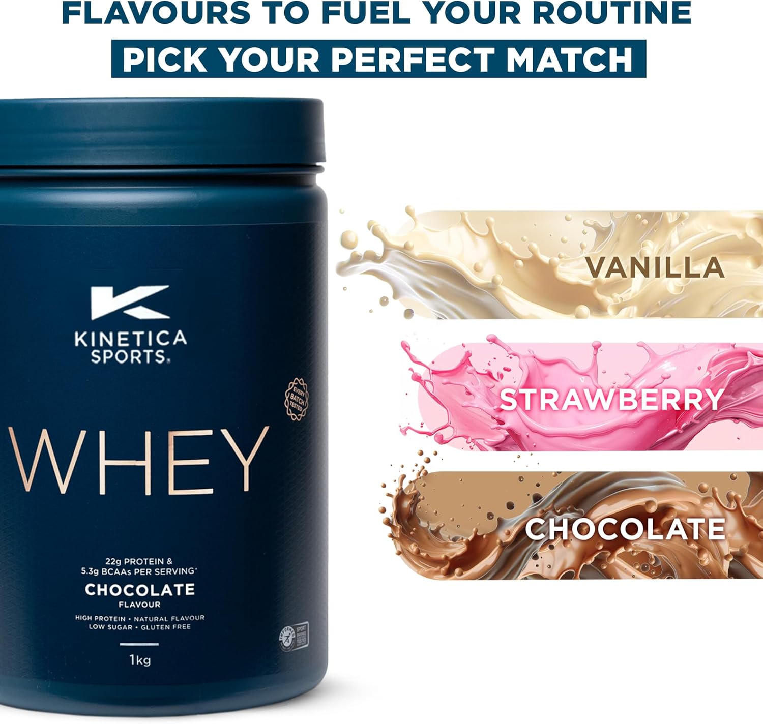 پودر پروتئین وی کینتیکا مدل Sports Whey، ۲۳ گرم پروتئین، بدون شکر افزوده، ۱ کیلوگرم و طعم شکلات