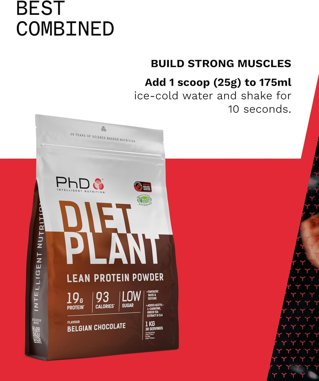 پودر پروتئین گیاهی پی‌اچ‌دی مدل Diet Plant، ۱ کیلوگرم، ۴۰ سروینگ، طعم شکلاتی