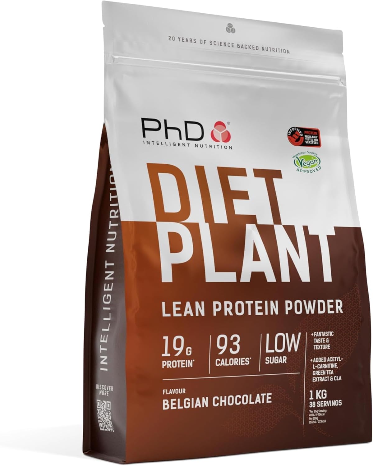 پودر پروتئین گیاهی پی‌اچ‌دی مدل Diet Plant، ۱ کیلوگرم، ۴۰ سروینگ، طعم شکلاتی