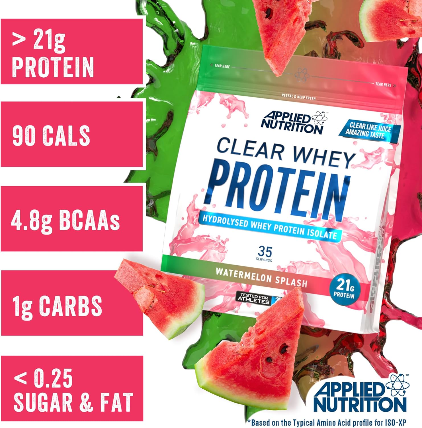 پودر پروتئین کلیر وی ایزوله اپلاید نوتریشن مدل Clear Whey Isolate، ۳۵ سروینگ، طعم هندوانه، هیدرولیزه و با جذب سریع