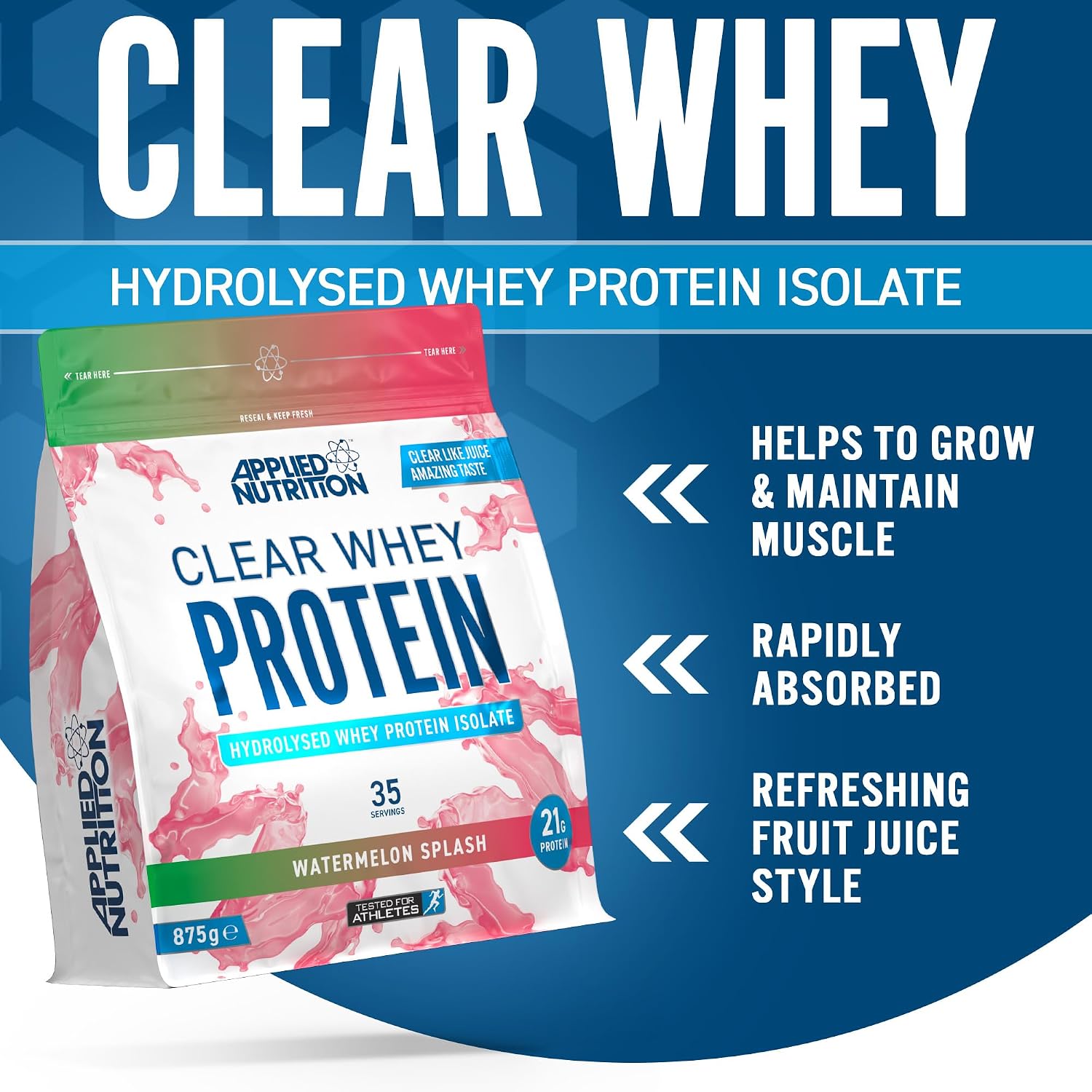 پودر پروتئین کلیر وی ایزوله اپلاید نوتریشن مدل Clear Whey Isolate، ۳۵ سروینگ، طعم هندوانه، هیدرولیزه و با جذب سریع