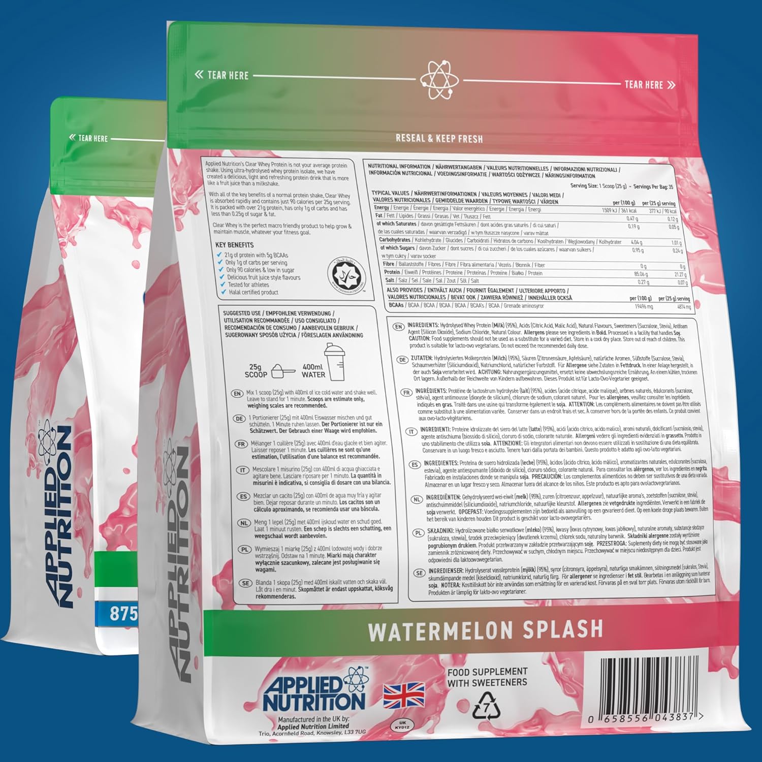 پودر پروتئین کلیر وی ایزوله اپلاید نوتریشن مدل Clear Whey Isolate، ۳۵ سروینگ، طعم هندوانه، هیدرولیزه و با جذب سریع