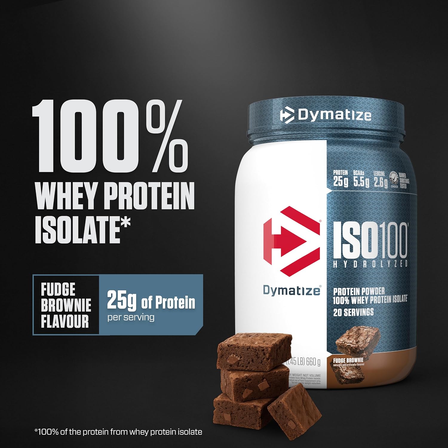 پودر پروتئین وی ایزوله دایماتایز مدل ISO 100، ۲۵ گرم پروتئین در هر سروینگ، ۶۶۰ گرم، بدون گلوتن