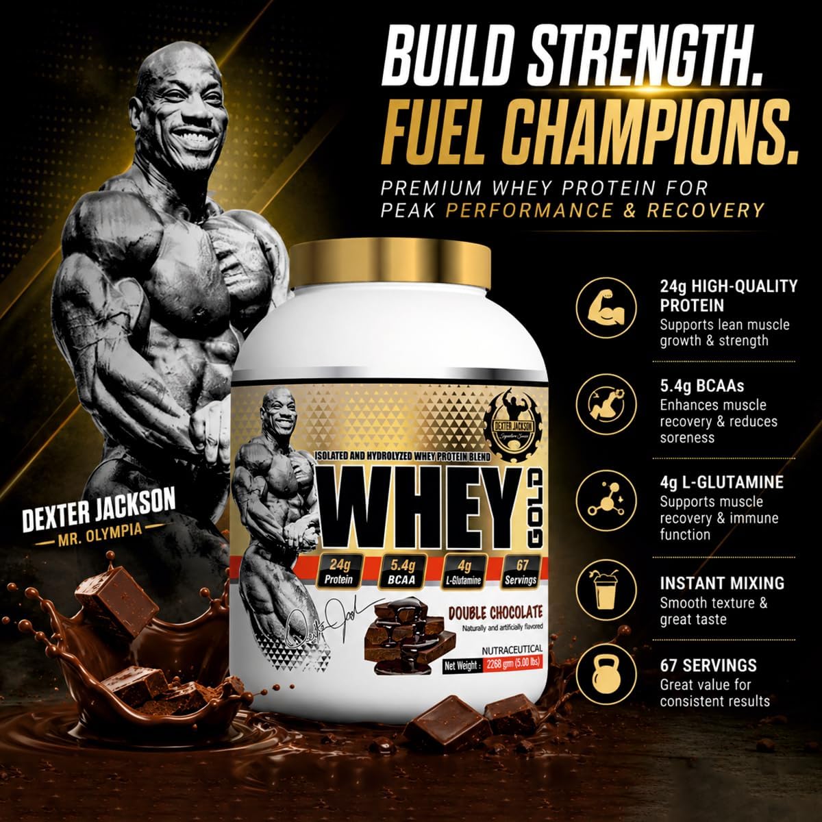 پودر پروتئین وی دکستر جکسون مدل Whey Gold، ۵ پوند و طعم شکلات