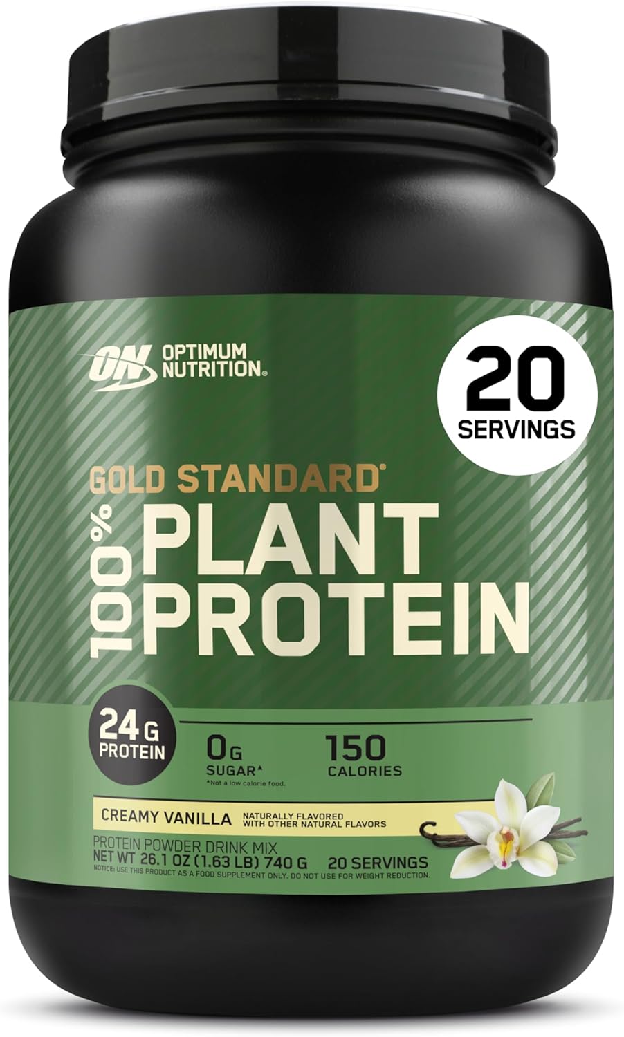 پودر پروتئین گیاهی اپتیموم نوتریشن مدل Gold Standard 100% Plant Based، ۲۴ گرم پروتئین در هر سروینگ، ۷۴۰ گرم، طعم وانیل خامه‌ای