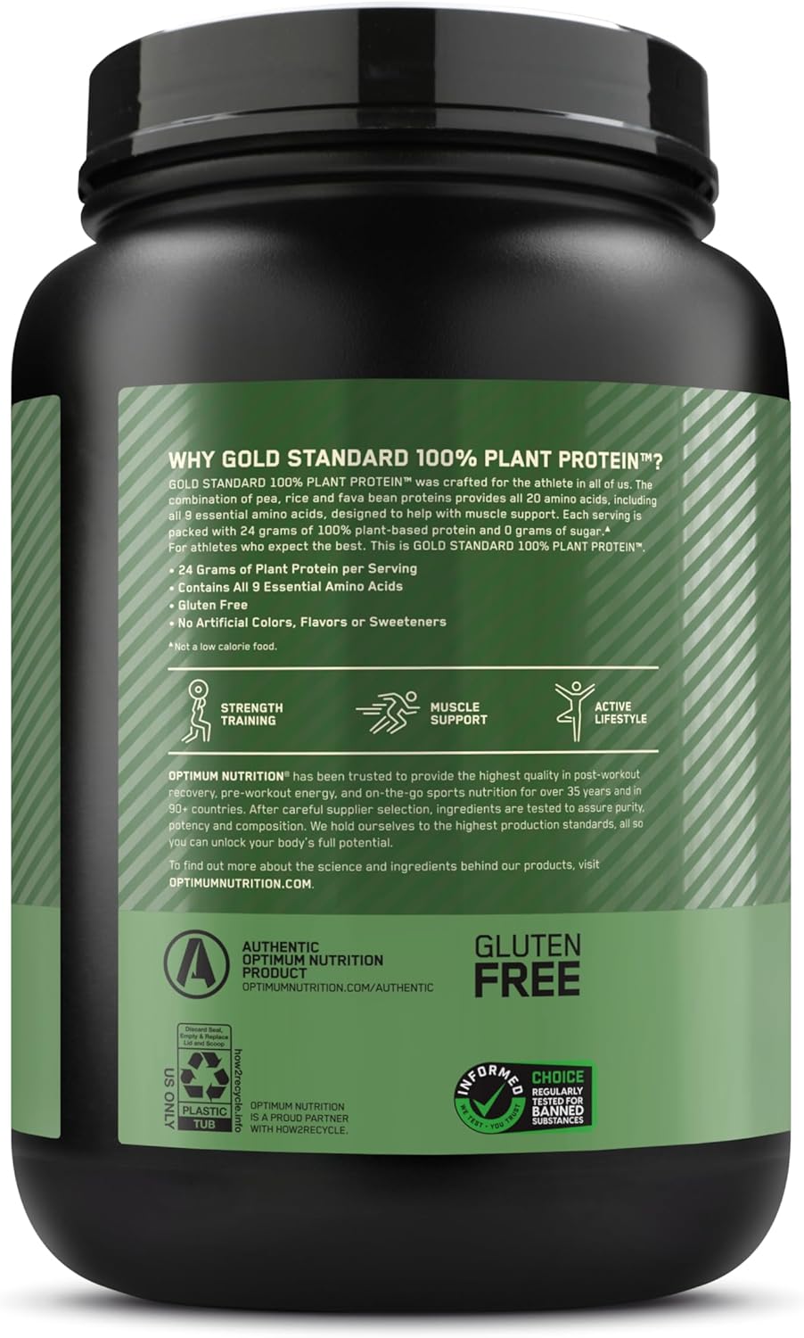 پودر پروتئین گیاهی اپتیموم نوتریشن مدل Gold Standard 100% Plant Based، ۲۴ گرم پروتئین در هر سروینگ، ۷۴۰ گرم، طعم وانیل خامه‌ای