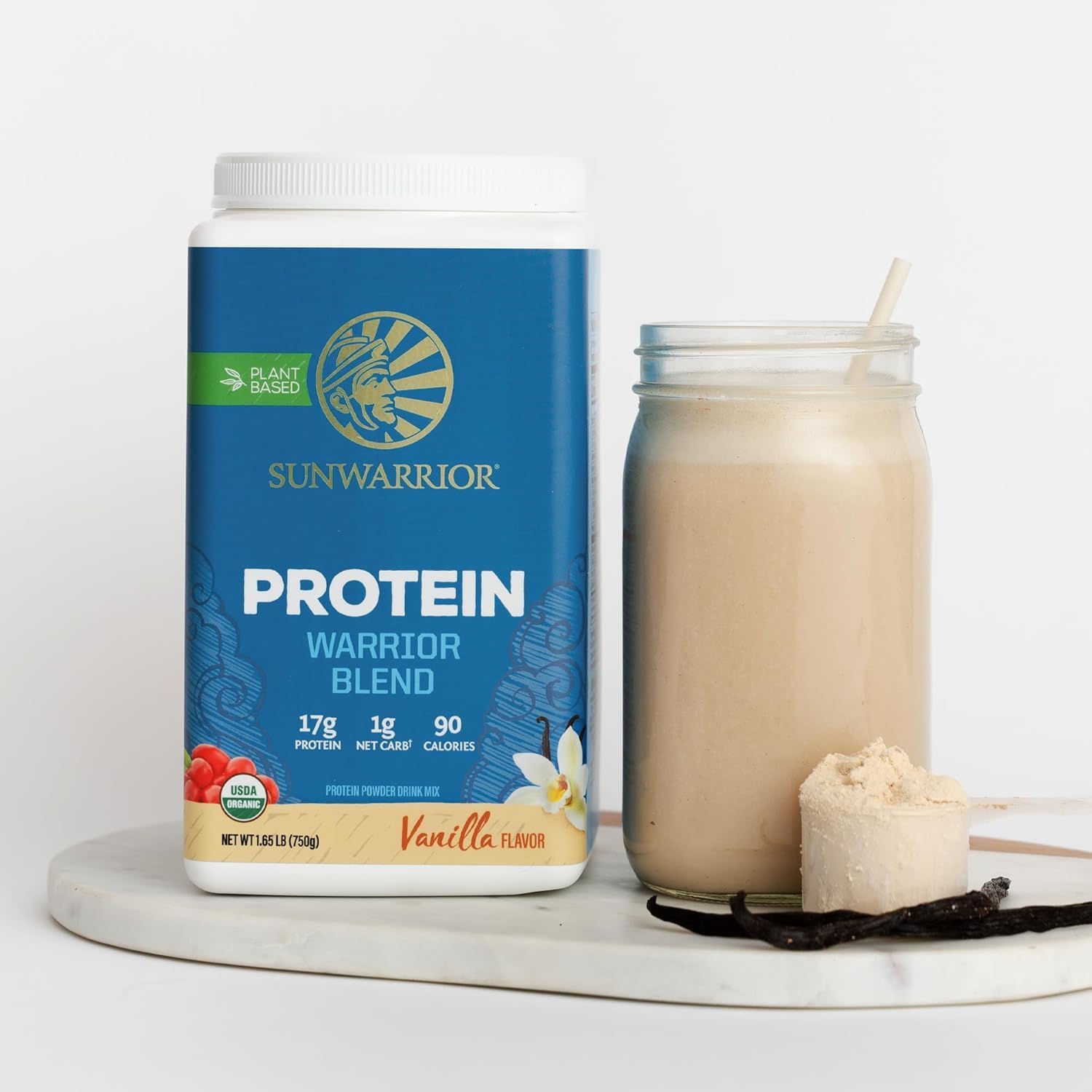 پودر پروتئین گیاهی سان‌واریر مدل Warrior Blend، ۳۷۵ گرم، طعم وانیلی، بدون گلوتن