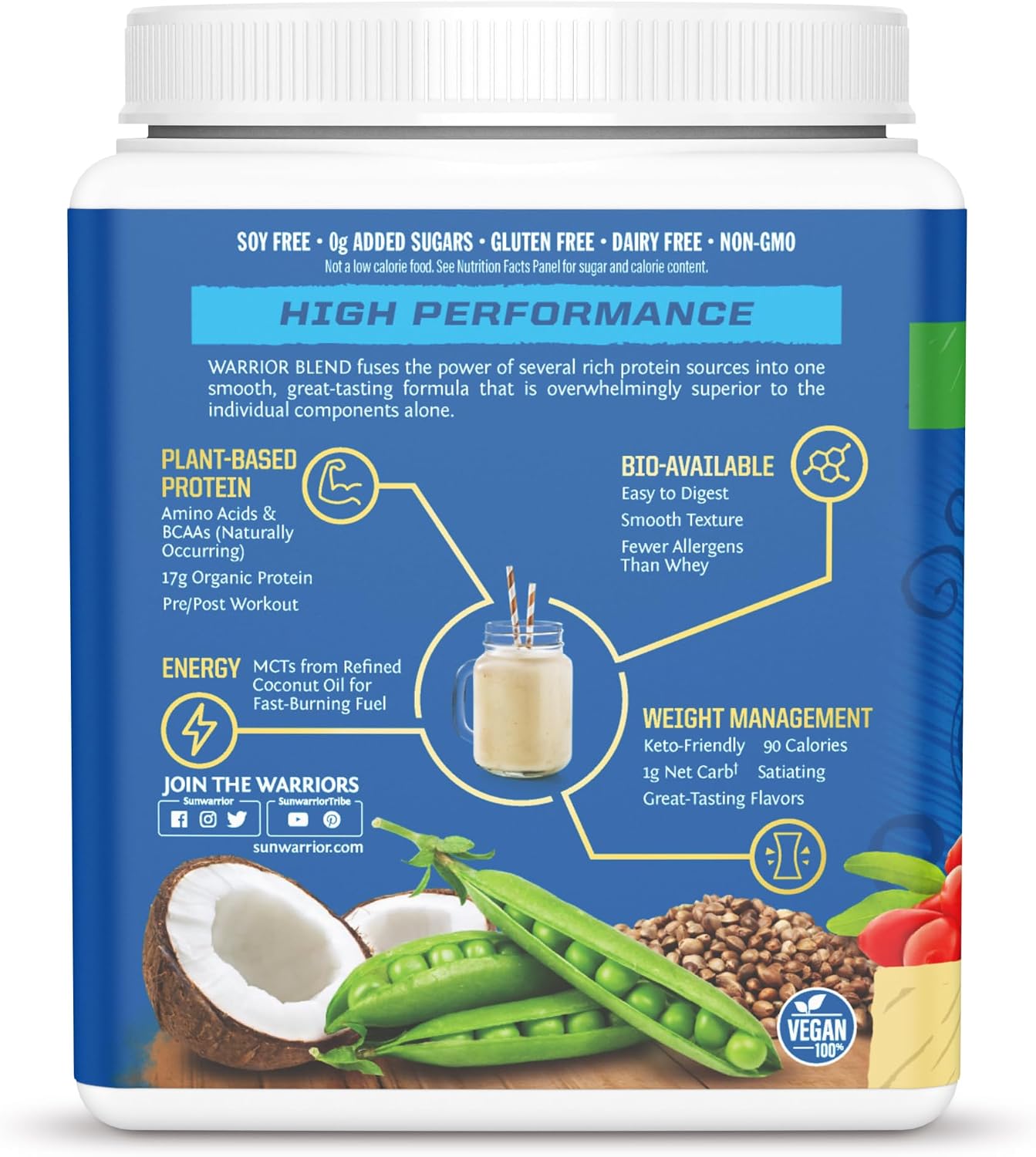 پودر پروتئین گیاهی سان‌واریر مدل Warrior Blend، ۳۷۵ گرم، طعم وانیلی، بدون گلوتن