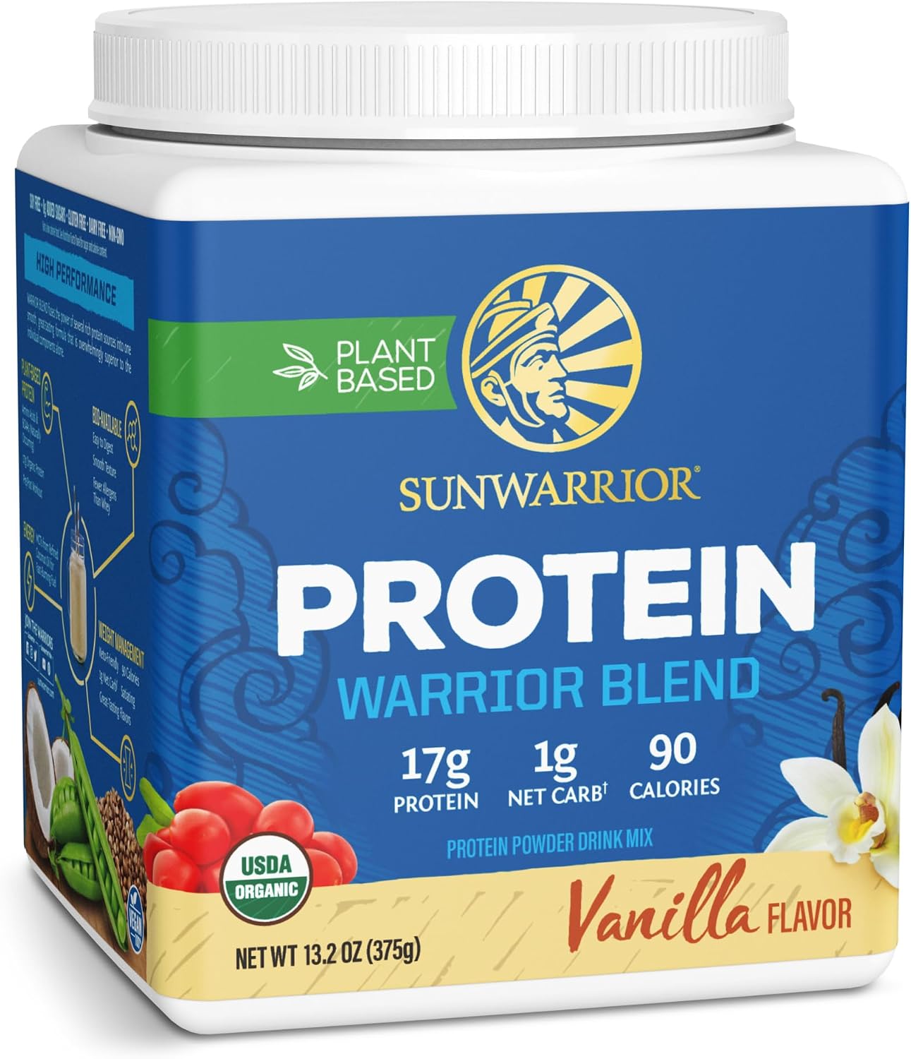 پودر پروتئین گیاهی سان‌واریر مدل Warrior Blend، ۳۷۵ گرم، طعم وانیلی، بدون گلوتن