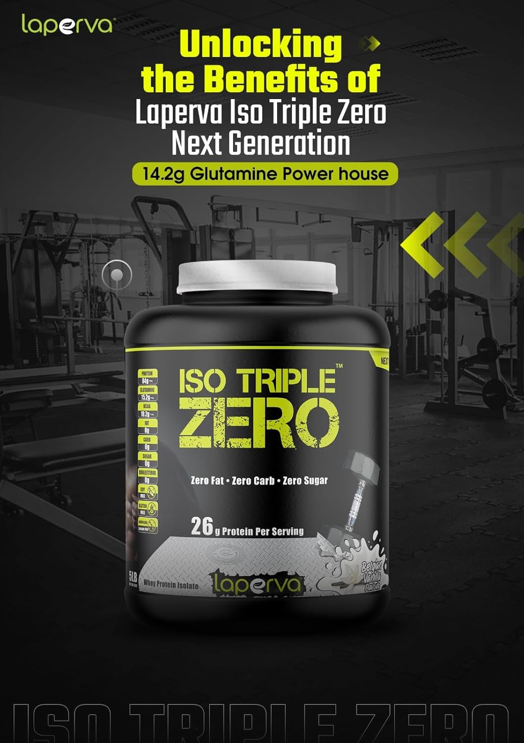 پودر پروتئین وی ایزوله لاپروا مدل ISO Triple Zero، ۲۷ گرم پروتئین در هر سروینگ، ۱٫۸۱ کیلوگرم، طعم شکلاتی