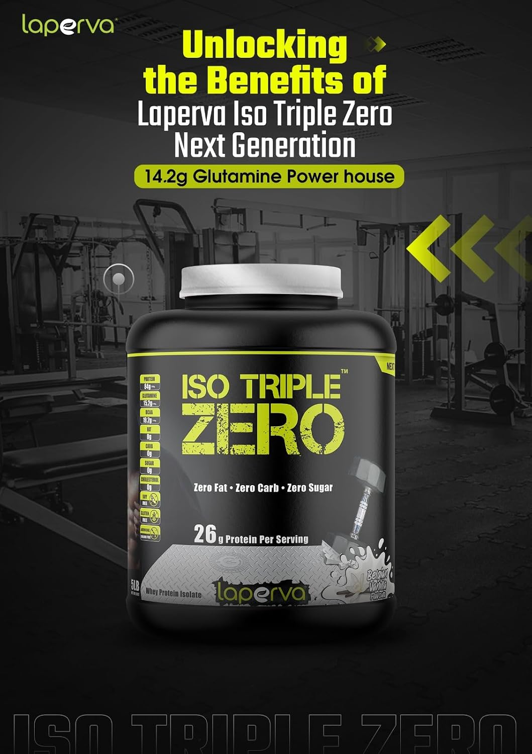 پودر پروتئین وی ایزوله لاپروا مدل Iso Triple Zero، ۱٫۸۱ کیلوگرم، طعم وانیلی، حاوی BCAA