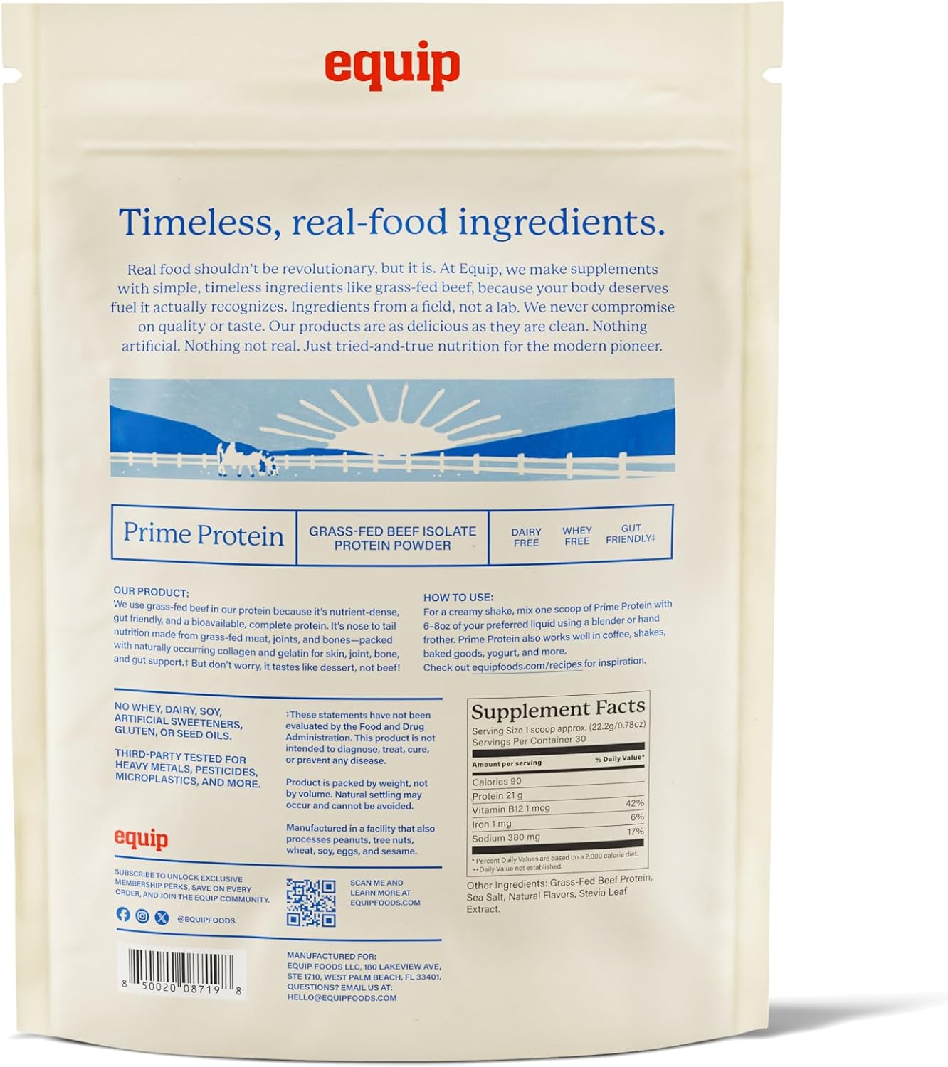 پودر پروتئین بیف ایزوله اکوییپ مدل Prime Protein، ۶۶۷ گرم، طعم کارامل نمکی، بدون گلوتن