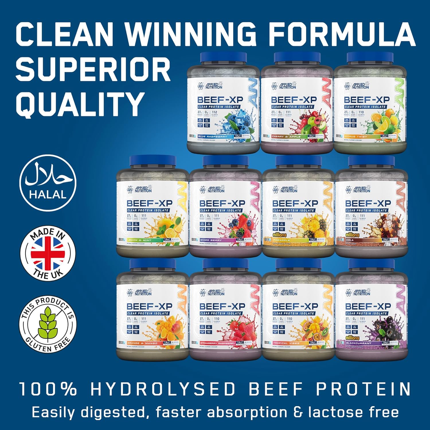 پودر پروتئین بیف ایزوله اپلاید نوتریشن مدل Beef XP، ۱٫۸ کیلوگرم، طعم کولا میلیونز، بدون شکر
