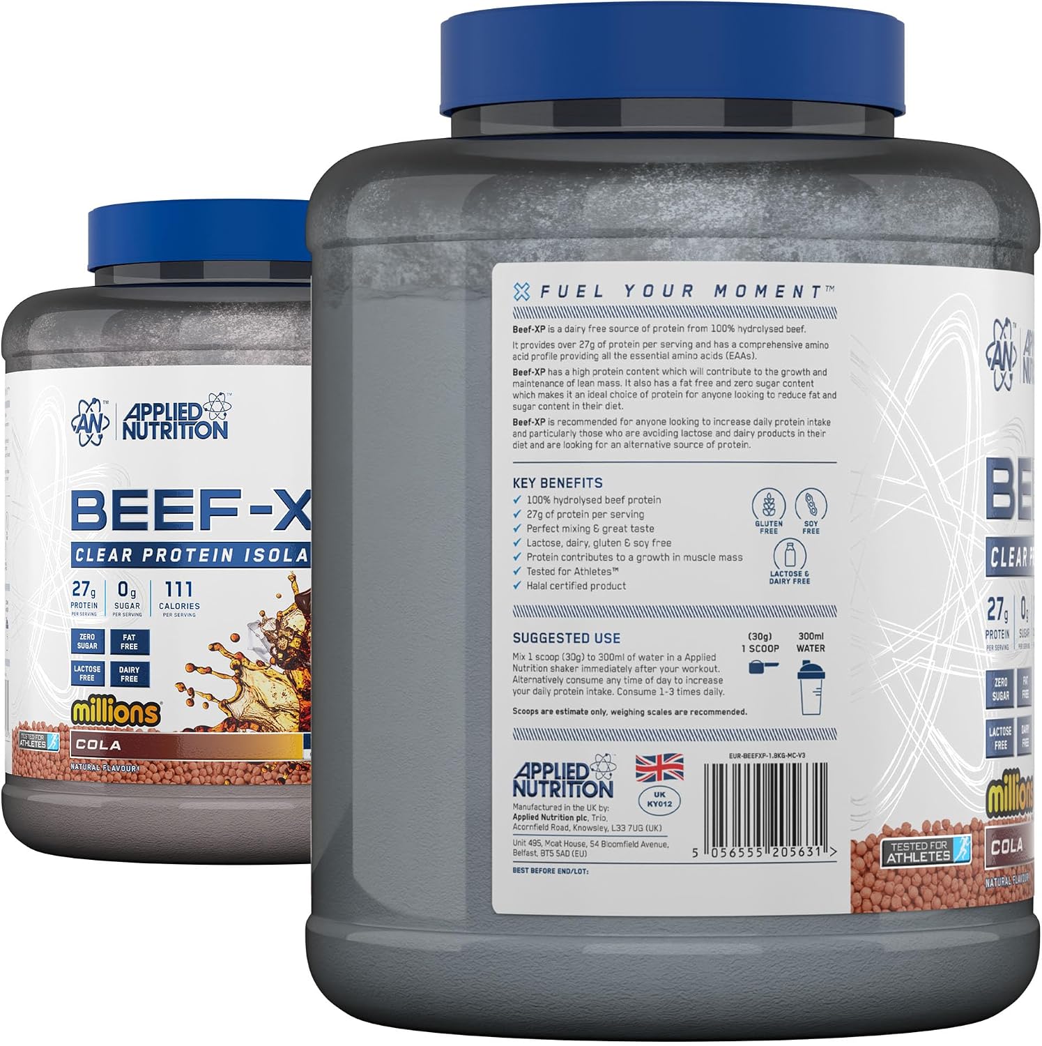 پودر پروتئین بیف ایزوله اپلاید نوتریشن مدل Beef XP، ۱٫۸ کیلوگرم، طعم کولا میلیونز، بدون شکر