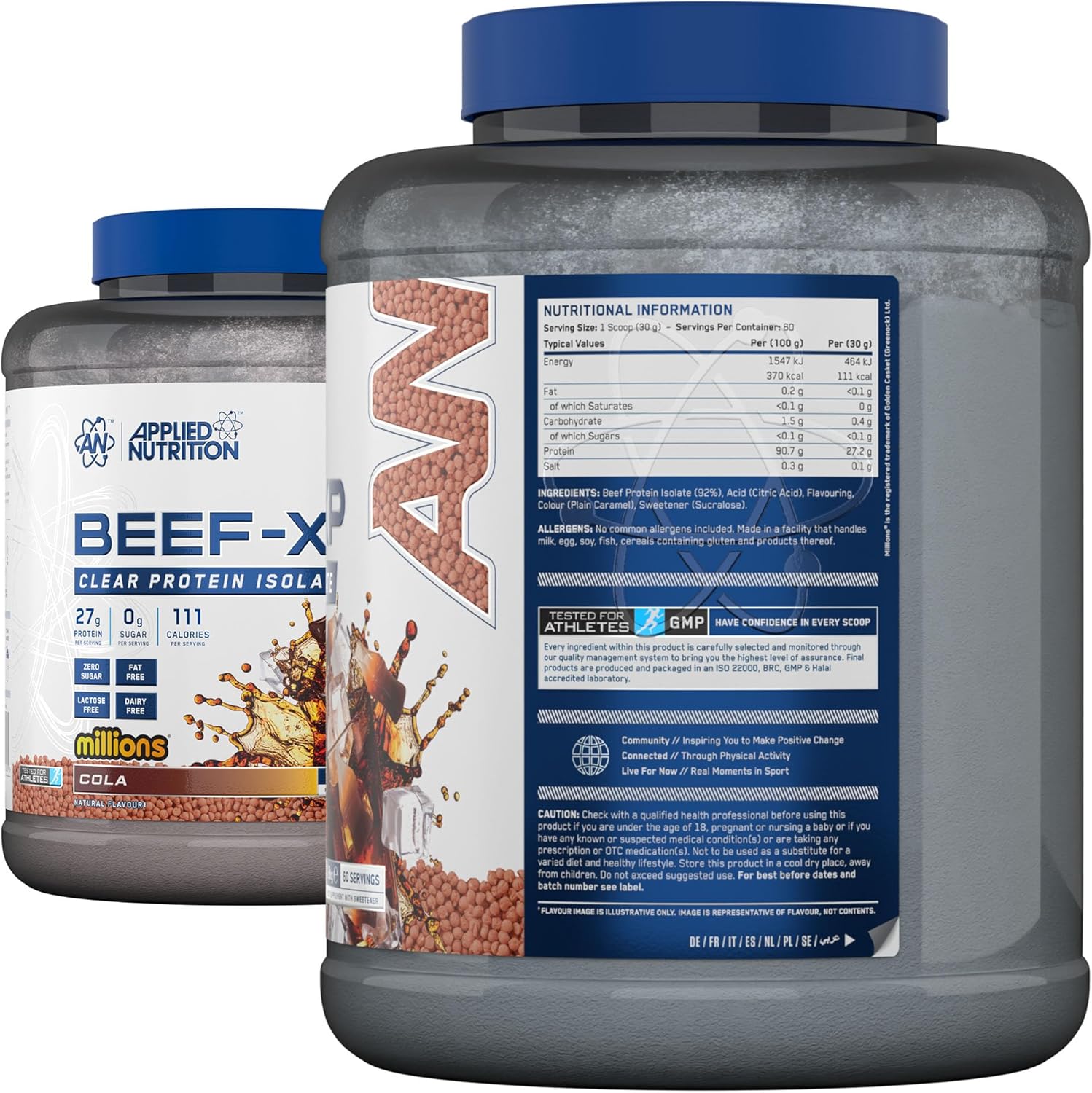 پودر پروتئین بیف ایزوله اپلاید نوتریشن مدل Beef XP، ۱٫۸ کیلوگرم، طعم کولا میلیونز، بدون شکر