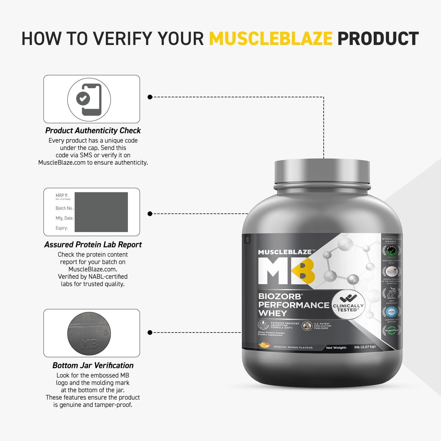 پودر پروتئین وی ماسل‌بلیز مدل Performance Whey، ۲٫۲۷ کیلوگرم، طعم انبه، حاوی BCAA