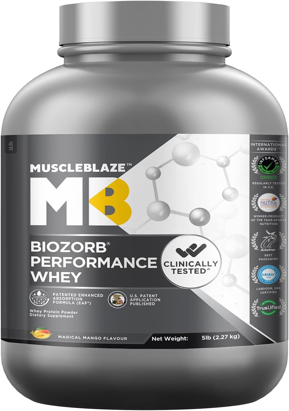 پودر پروتئین وی ماسل‌بلیز مدل Performance Whey، ۲٫۲۷ کیلوگرم، طعم انبه، حاوی BCAA