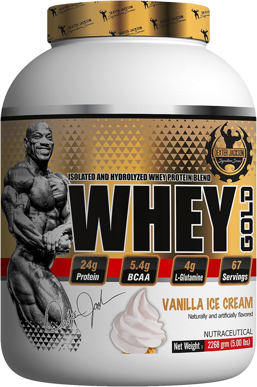 پودر پروتئین وی دکستر جکسون مدل Gold Whey Gold، ۲٫۲۷ کیلوگرم، طعم بستنی وانیلی