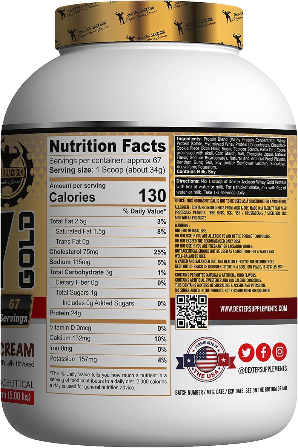 پودر پروتئین وی دکستر جکسون مدل Gold Whey Gold، ۲٫۲۷ کیلوگرم، طعم کوکیز و کرم