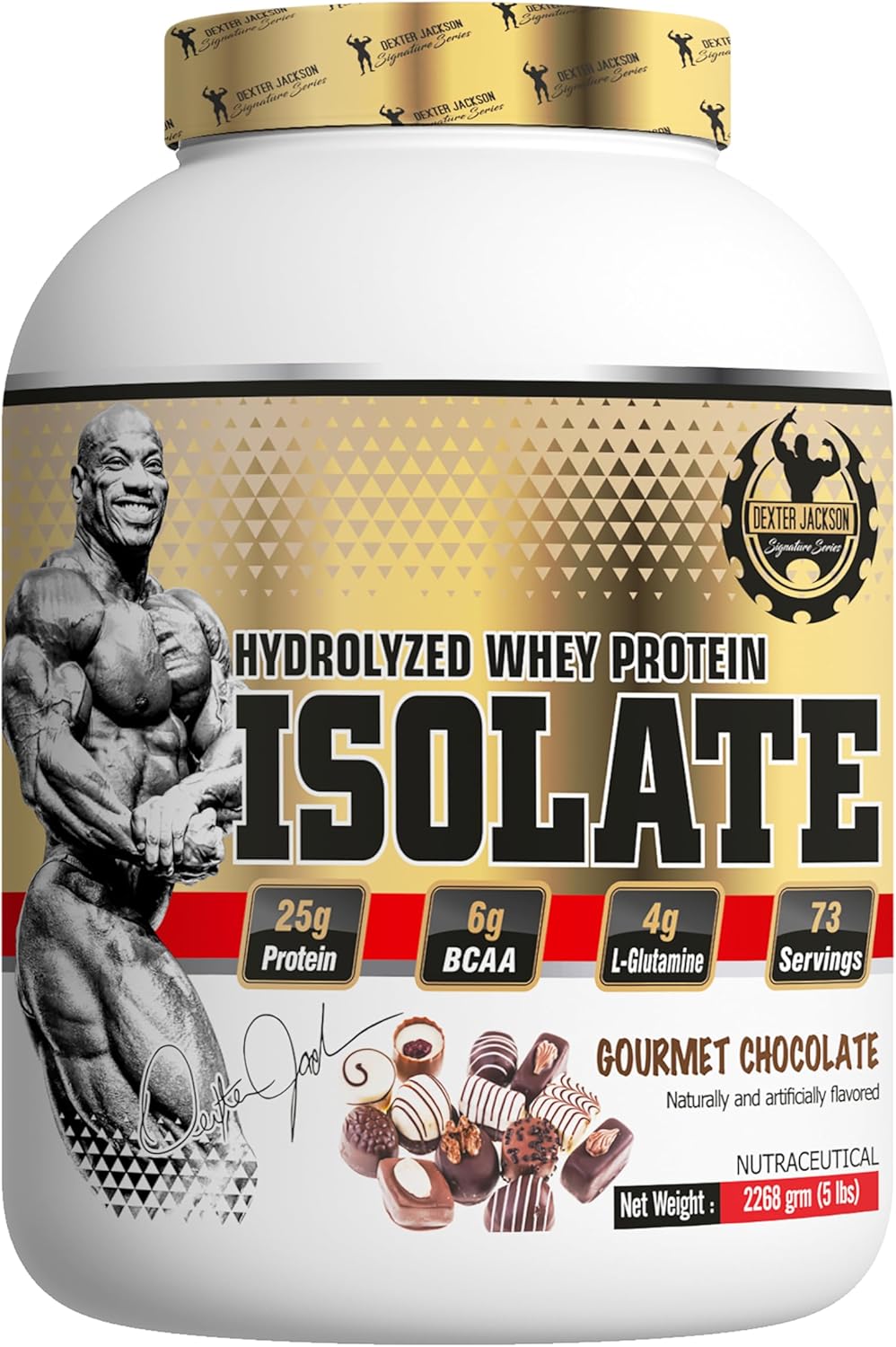 پودر پروتئین وی ایزوله دکستر جکسون مدل Gold Hydrolyzed، ۲٫۲۷ کیلوگرم، طعم شکلات گورمت، هیدرولیزه و با جذب سریع