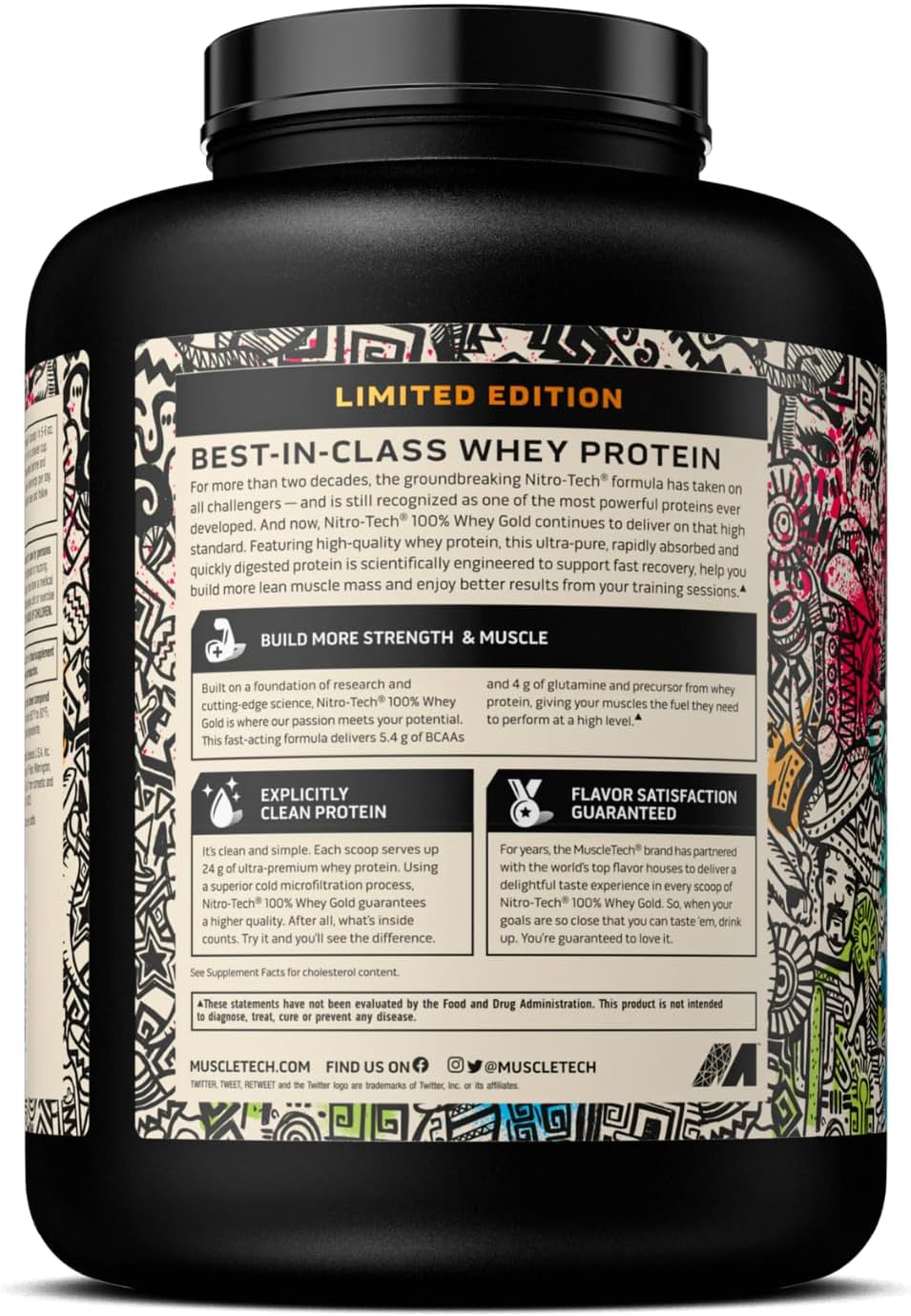 پودر پروتئین وی ماسلتک مدل Nitro-Tech، ۲٫۳۲ کیلوگرم، طعم چوروس، حاوی BCAA
