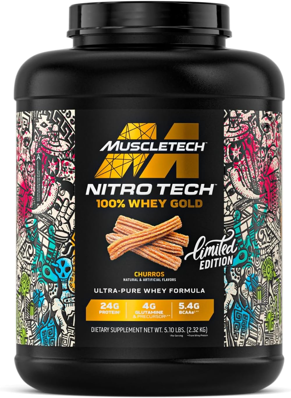 پودر پروتئین وی ماسلتک مدل Nitro-Tech، ۲٫۳۲ کیلوگرم، طعم چوروس، حاوی BCAA