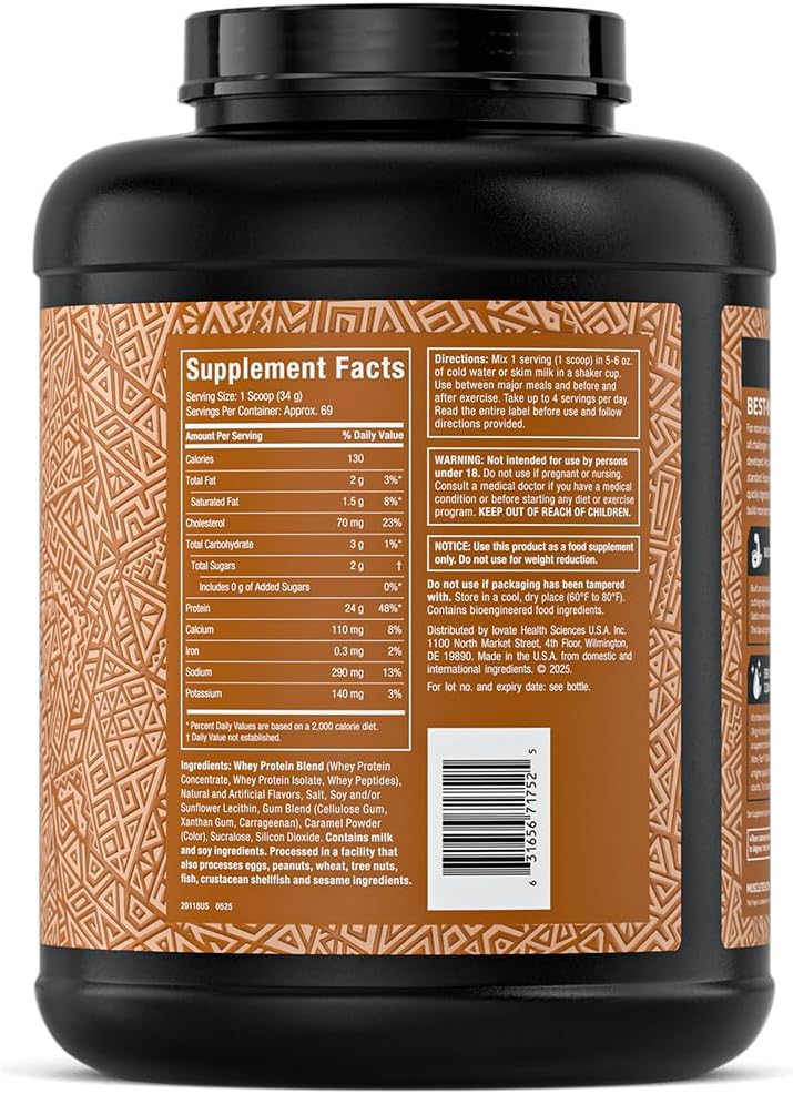پودر پروتئین وی ایزوله ماسلتک مدل Nitro-Tech Whey Gold، ۲٫۲۷ کیلوگرم، طعم دولسه د لچه، حاوی BCAA