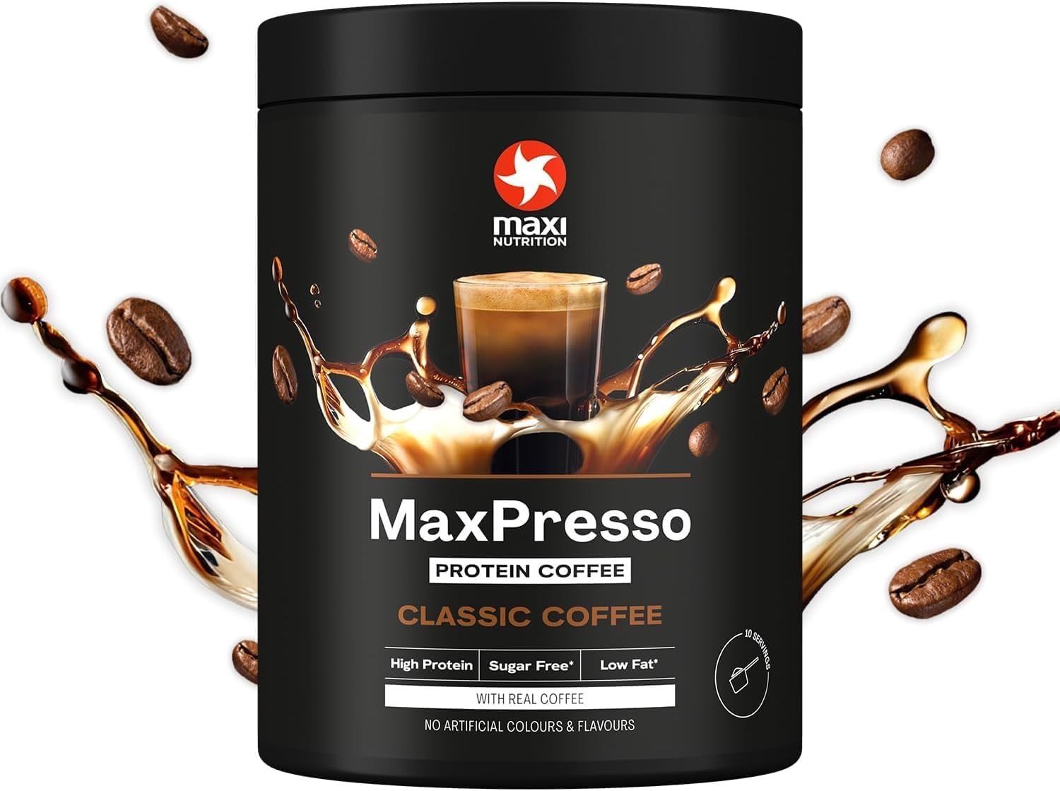 پودر پروتئین وی مکسی نوتریشن مدل MaxPresso، ۱۰ سروینگ، طعم قهوه