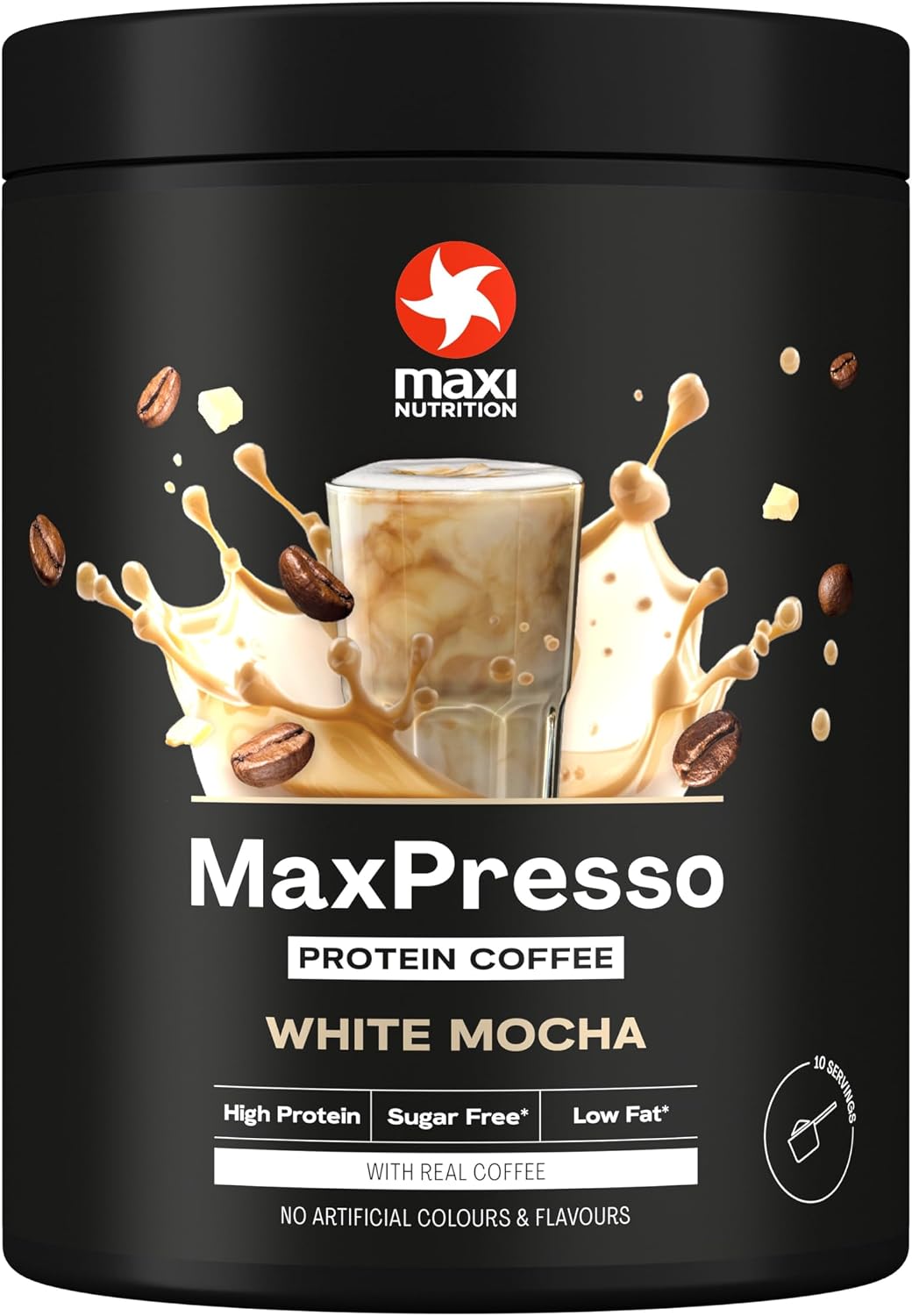 پودر پروتئین وی مکسی نوتریشن مدل MaxPresso، ۳۰۰ گرم، طعم موکای سفید