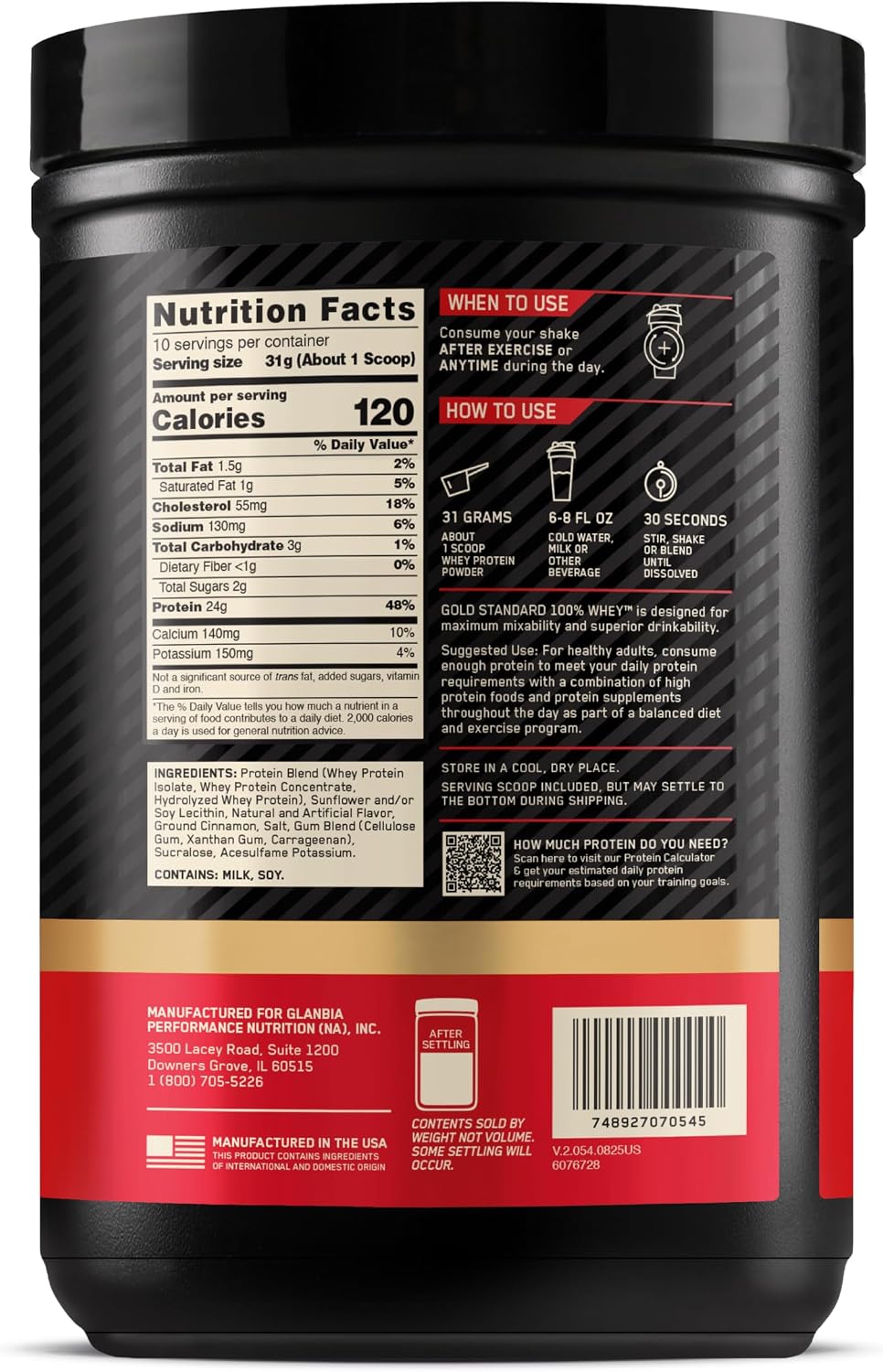 پودر پروتئین وی اپتیموم نوتریشن مدل Gold Standard 100% Whey، ۳۰۸ گرم، طعم رول دارچینی