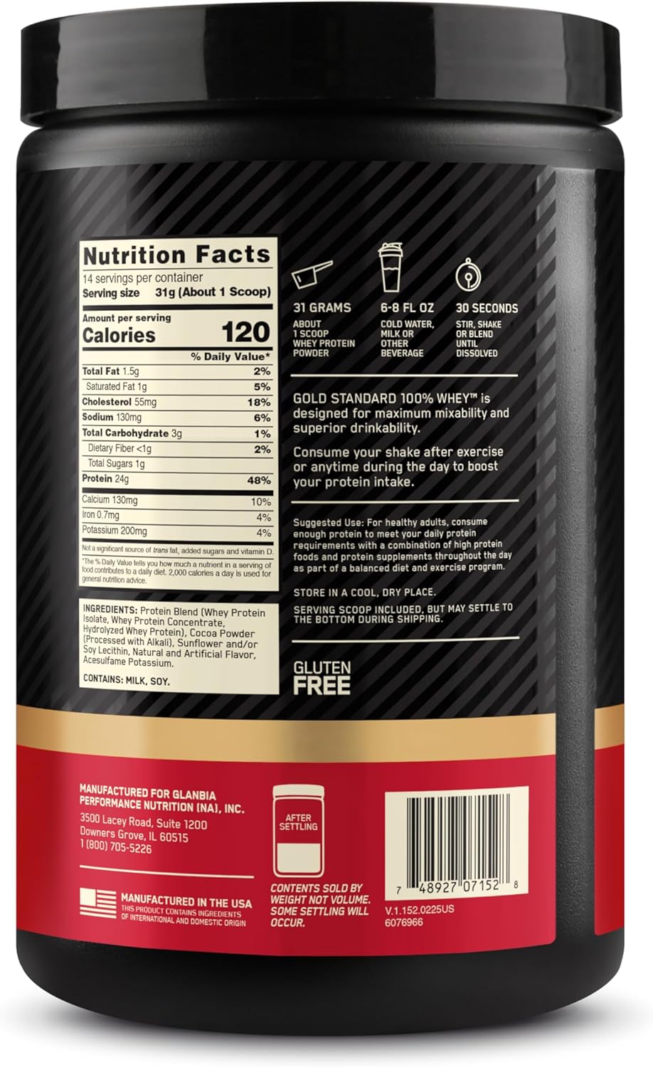 پودر پروتئین وی اپتیموم نوتریشن مدل Gold Standard 100% Whey، ۴۵۴ گرم، طعم شکلات دوبل غلیظ