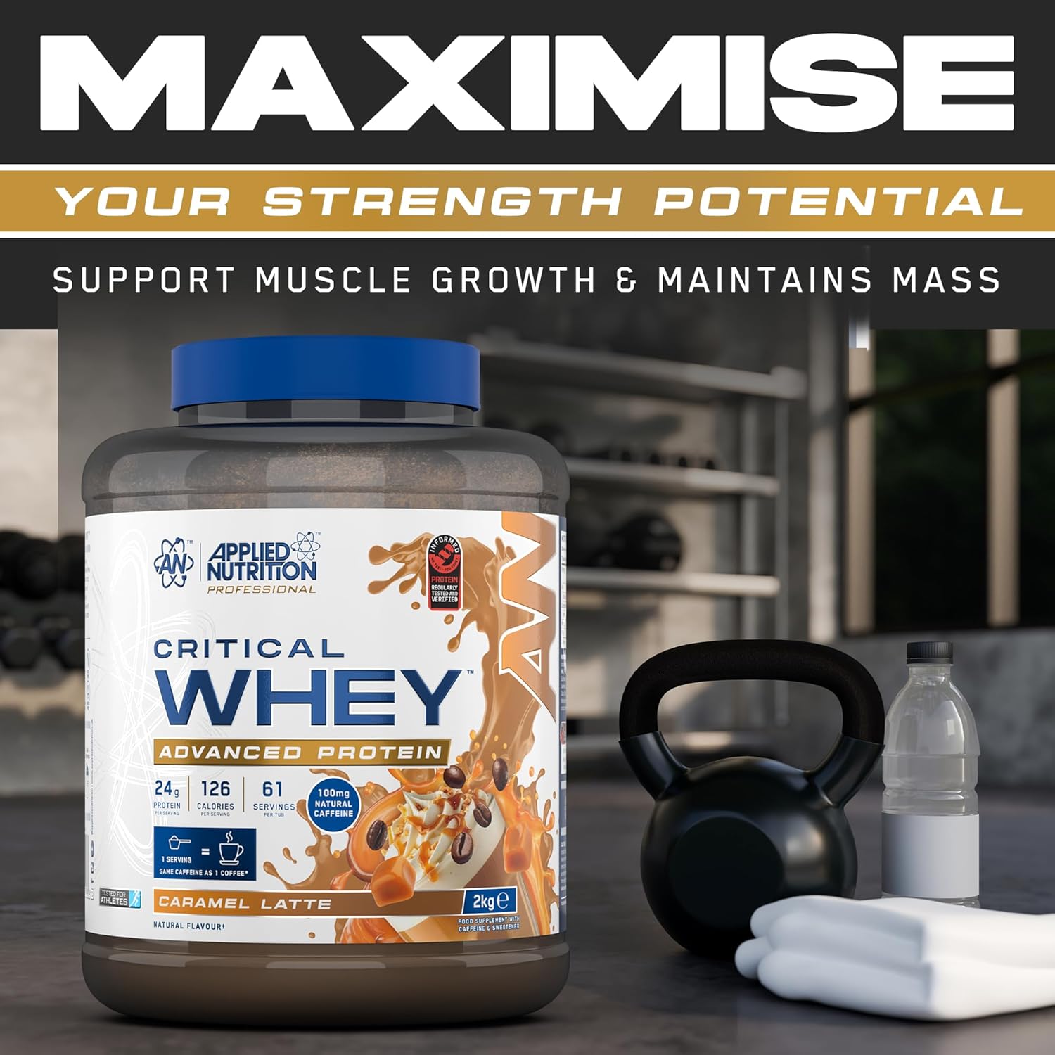 پودر پروتئین وی اپلاید نوتریشن مدل Critical Whey، ۲۴ گرم پروتئین در هر سروینگ، ۲ کیلوگرم، طعم وانیل ماچا