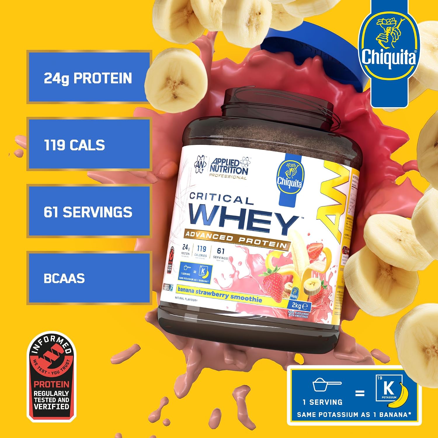 پودر پروتئین وی اپلاید نوتریشن مدل Critical Whey، ۲۴ گرم پروتئین در هر سروینگ، ۲ کیلوگرم، طعم توت‌فرنگی