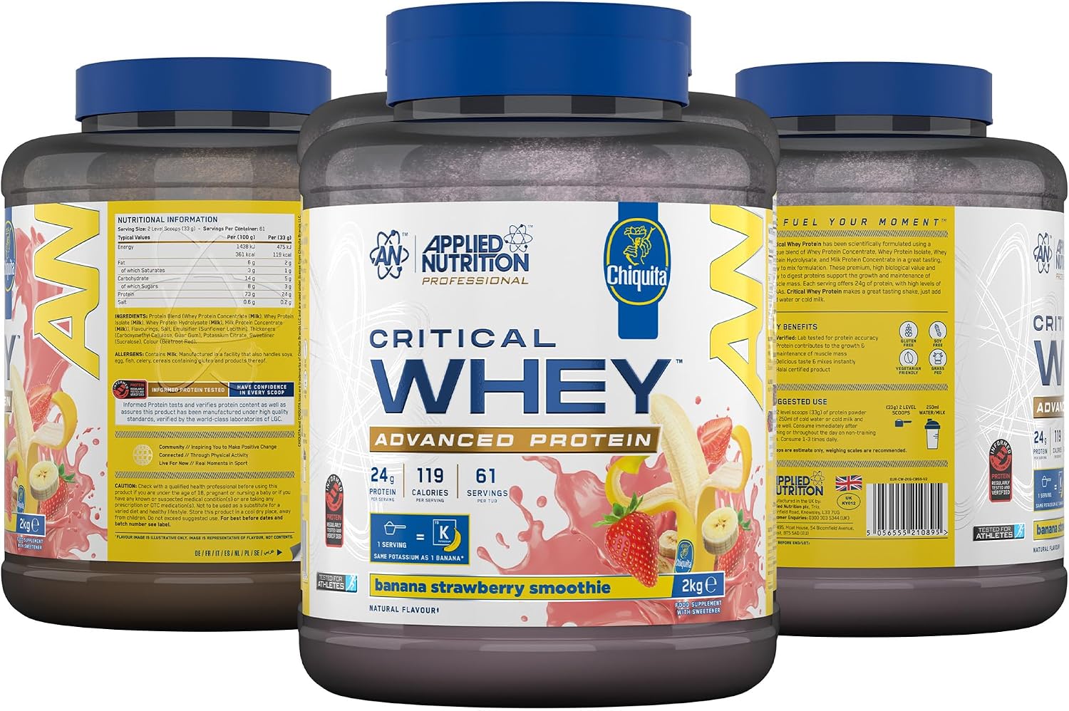 پودر پروتئین وی اپلاید نوتریشن مدل Critical Whey، ۲۴ گرم پروتئین در هر سروینگ، ۲ کیلوگرم، طعم توت‌فرنگی
