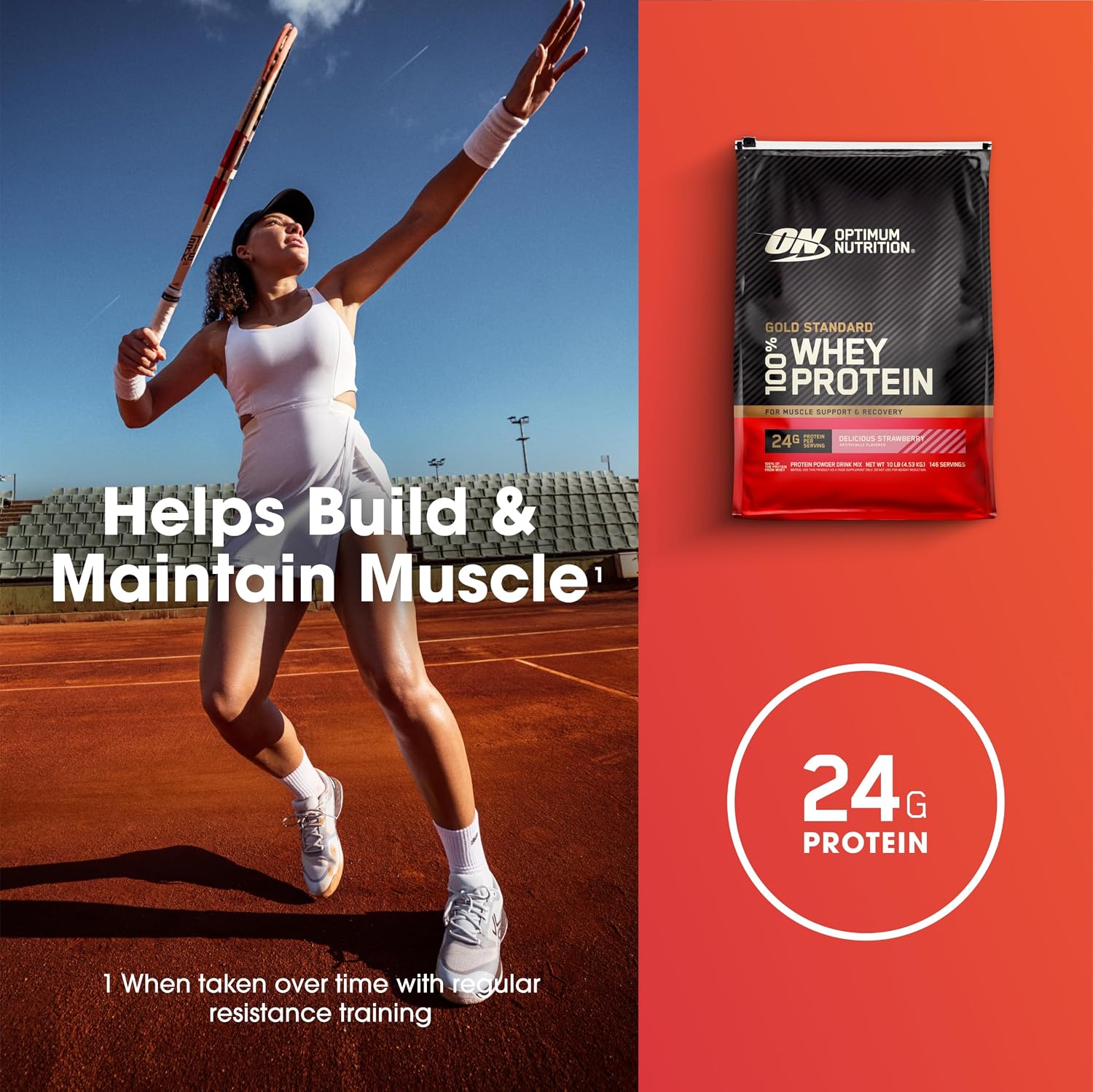 پودر پروتئین وی اپتیموم نوتریشن مدل Gold Standard 100% Whey، ۲۴ گرم پروتئین، ۴.۵۳ کیلوگرم و طعم توت‌فرنگی